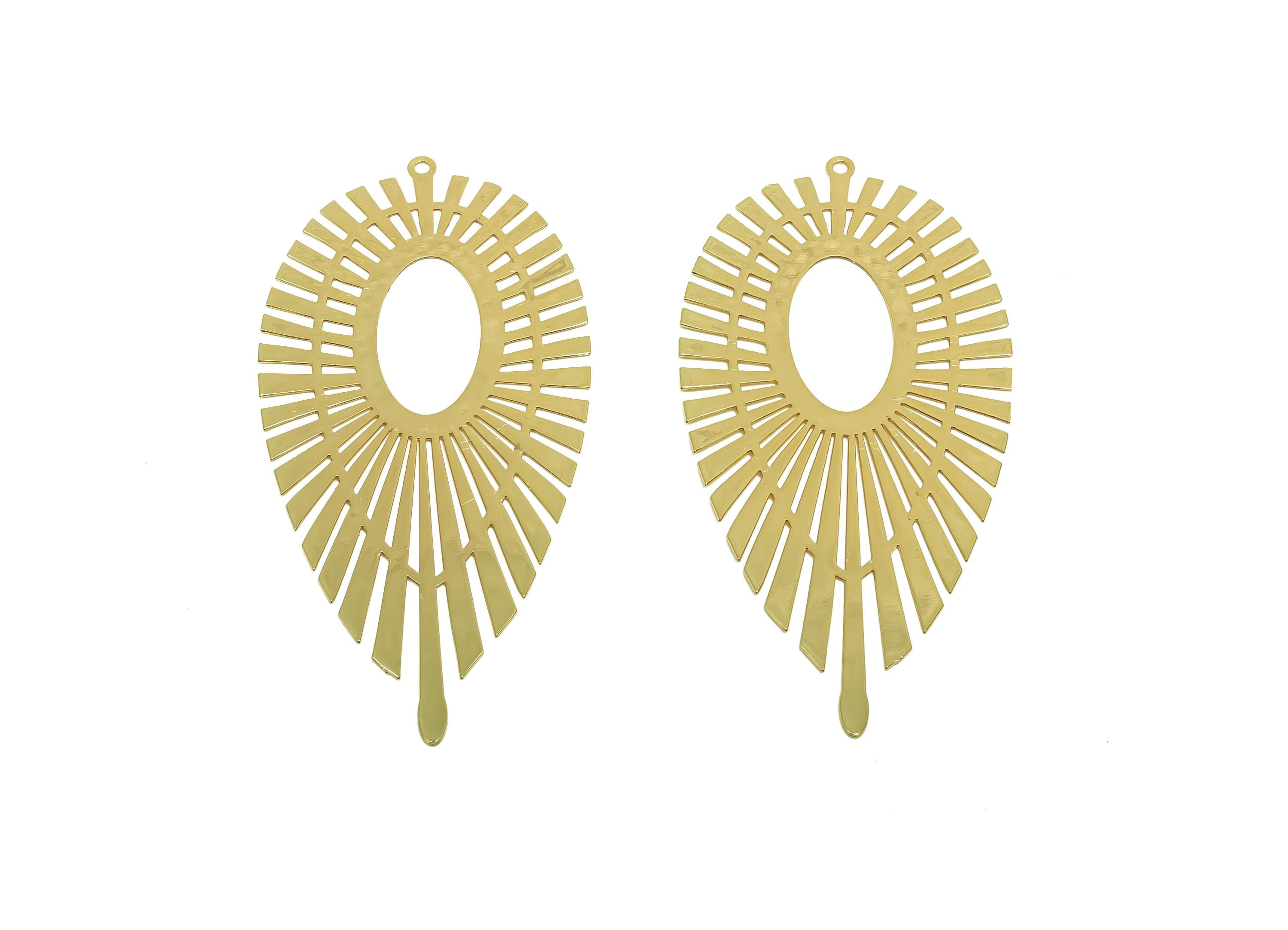 Brass Teardrop Earrings Charms - Brass Hallow Drop  Earring Charm - Brass Geometry Pendant - 18K Real Gold Plating - 79.4x38x0.3mm - RGP8343 - DOMEDBAZAAR