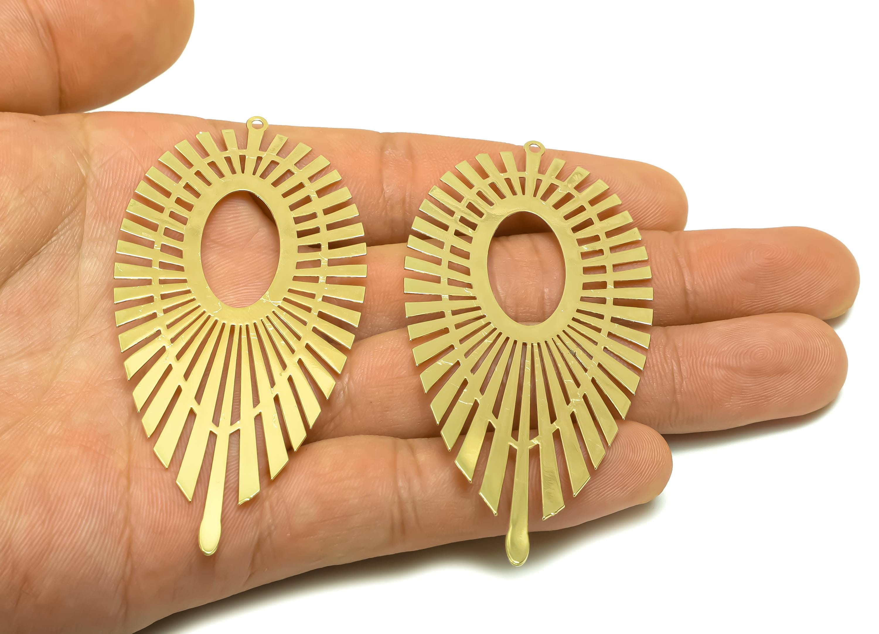 Brass Teardrop Earrings Charms - Brass Hallow Drop  Earring Charm - Brass Geometry Pendant - 18K Real Gold Plating - 79.4x38x0.3mm - RGP8343 - DOMEDBAZAAR