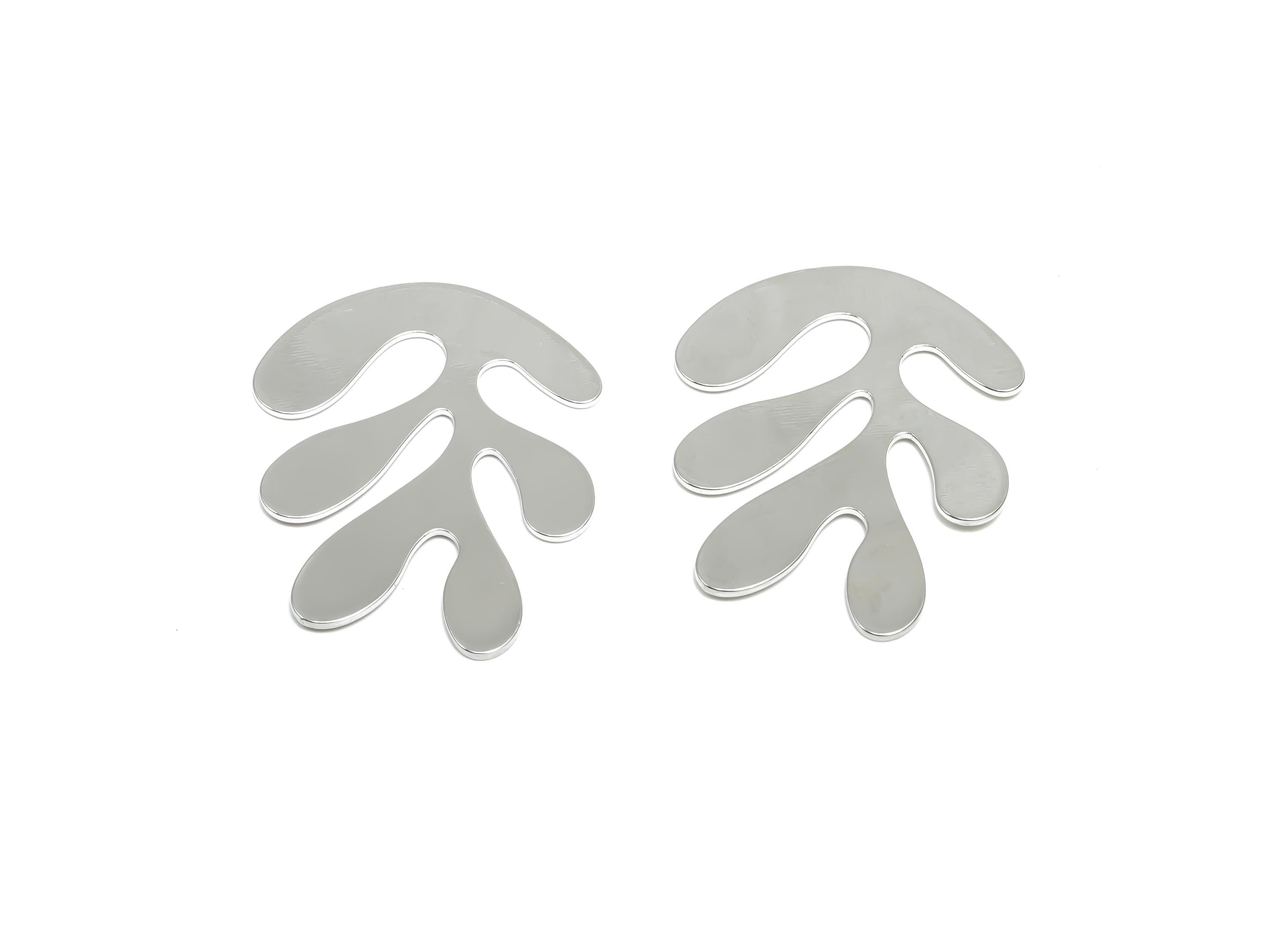 Brass Leaf Earring Charms - Brass Leaf Charm- Brass Botanical Charm - 18K Real White Gold Plating - 38x 30x0.82mm - RGP8349 - DOMEDBAZAAR