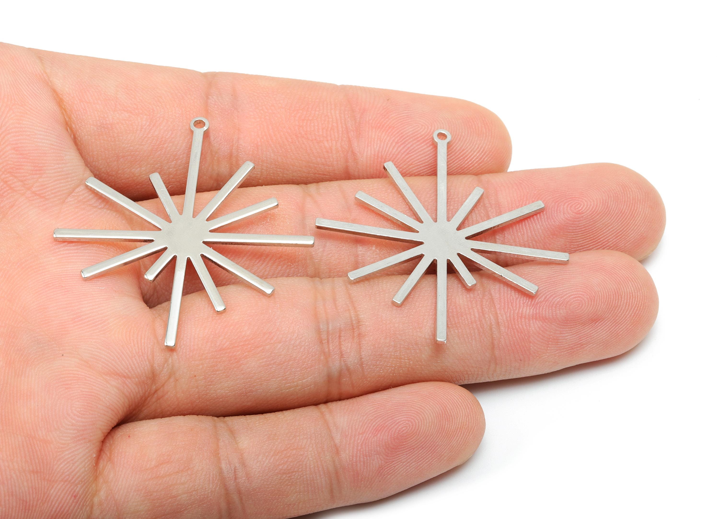 Brass Star Earring Charms - Brass Sun Earring Charm - Brass Sun Earring Charm - 18K Real White Gold Plating - 40x38.2x1.05mm - RGP8351 - DOMEDBAZAAR