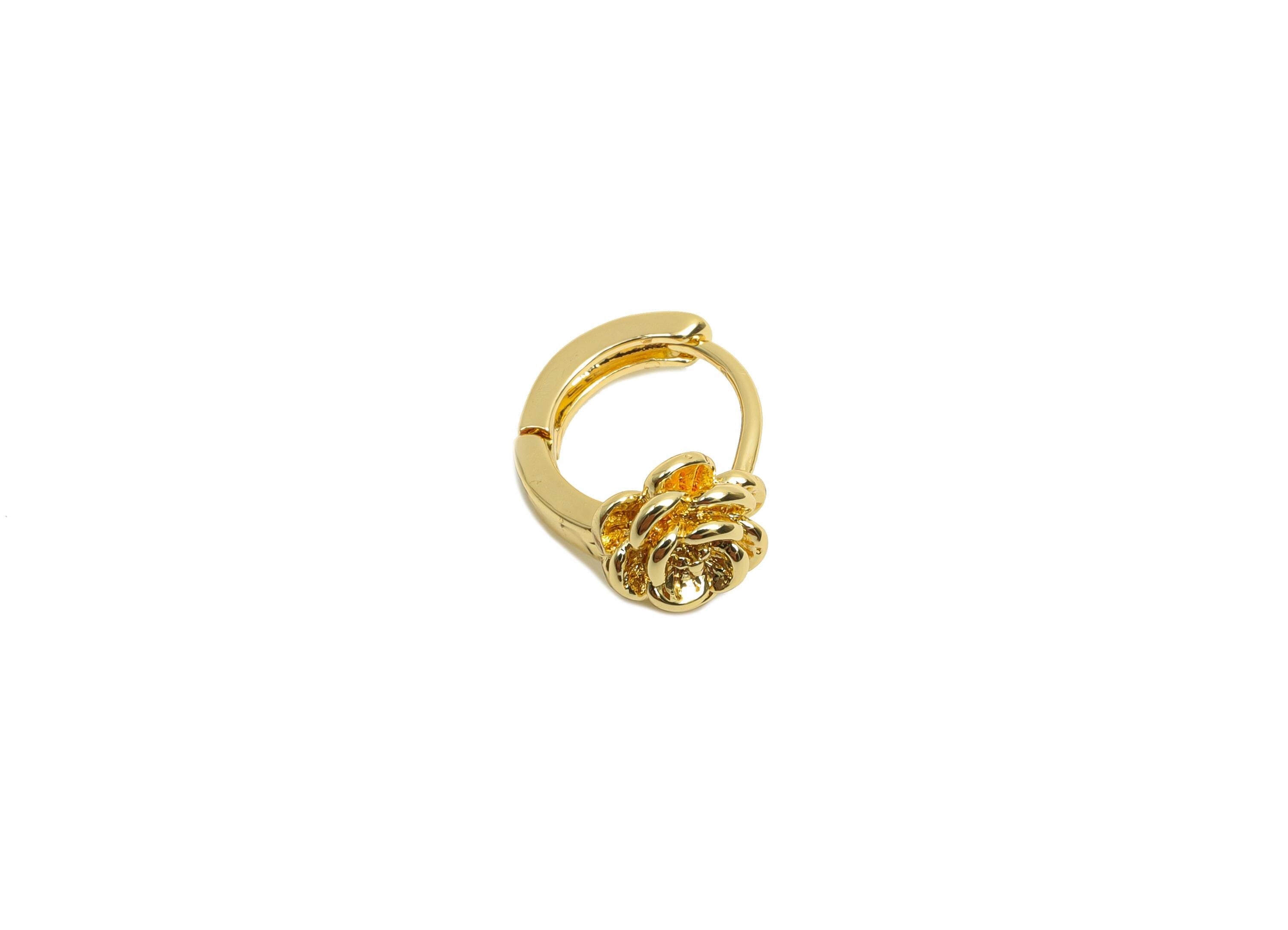 Brass Rose Hoop Earring - Brass Flower Huggie Hoop Earring - Brass Hoop Earring - 18K Real Gold Plating - 11.8x9.32x5.7mm - RGP8202 - DOMEDBAZAAR