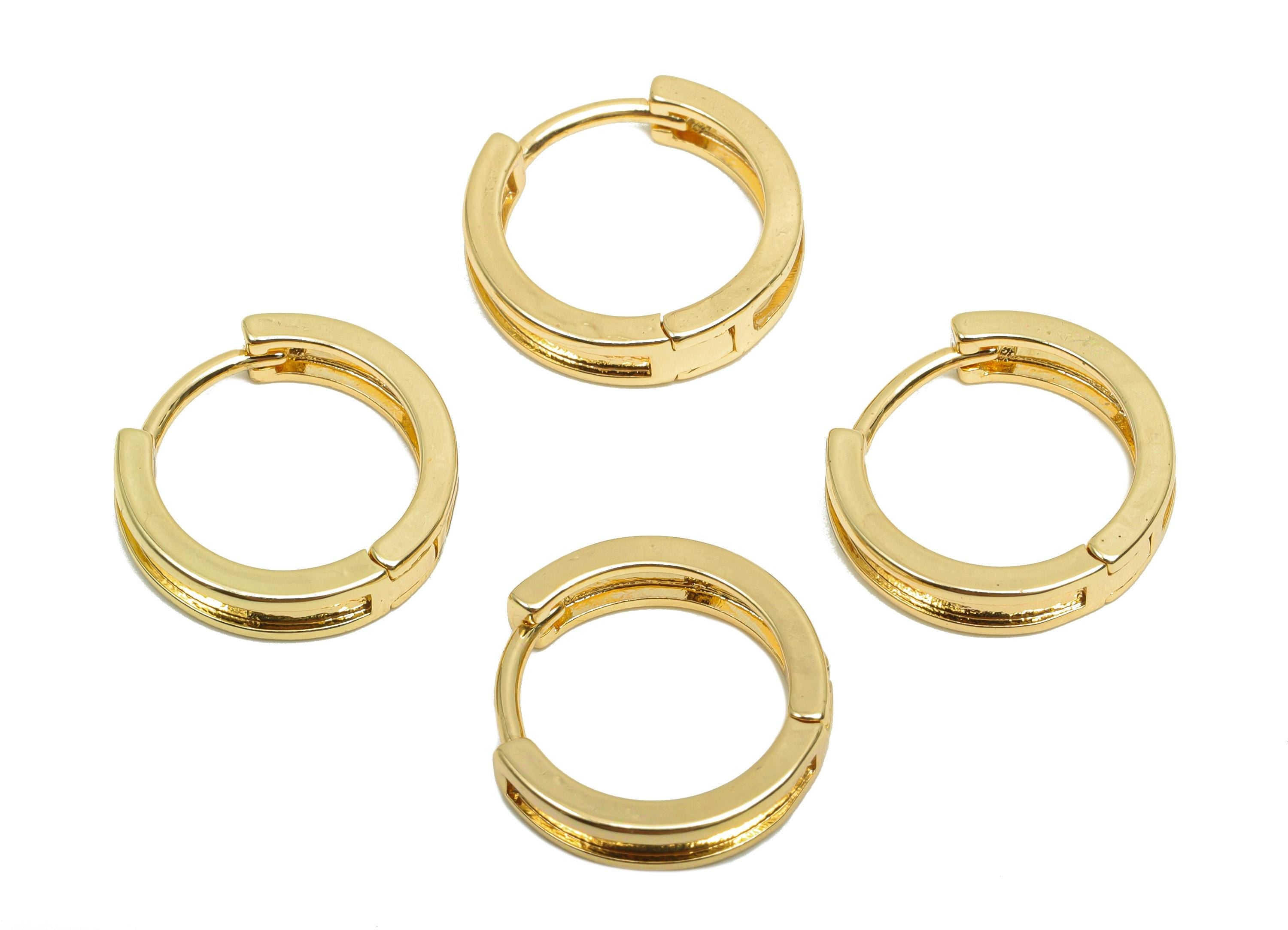 Brass Hoop Earring - Brass Hollow Huggie Hoop Earring - Brass Round Clasp Hoop Earring - 18K Real Gold Plating - 15.8x14.8x3.4mm- RGP8198 - DOMEDBAZAAR