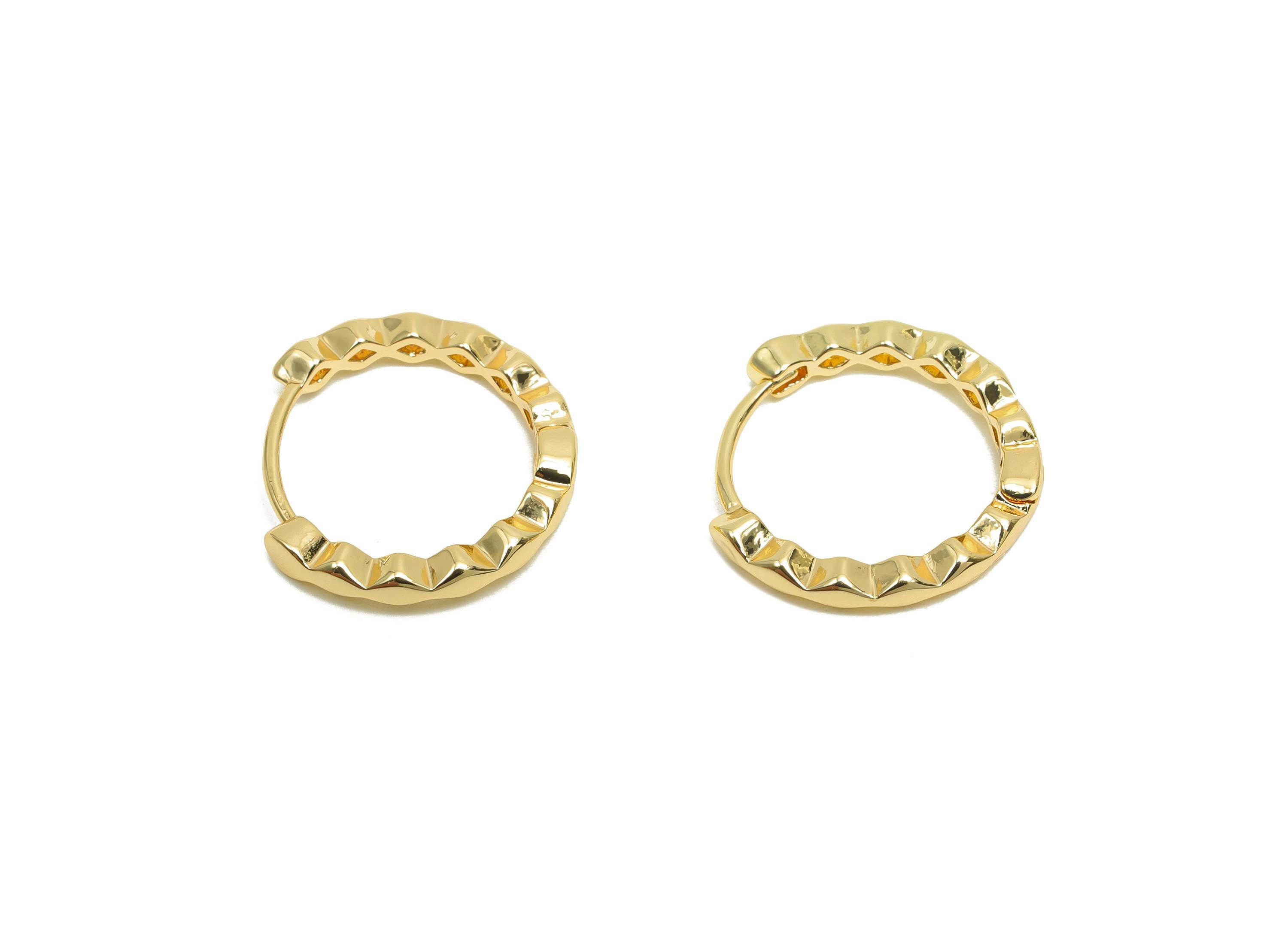 Brass Hoop Earring - Brass Wavy Huggie Hoop Earring - Brass Round Clasp Hoop Earring - 18K Real Gold Plating - 15.9x15.1x2.3mm - RGP8210 - DOMEDBAZAAR