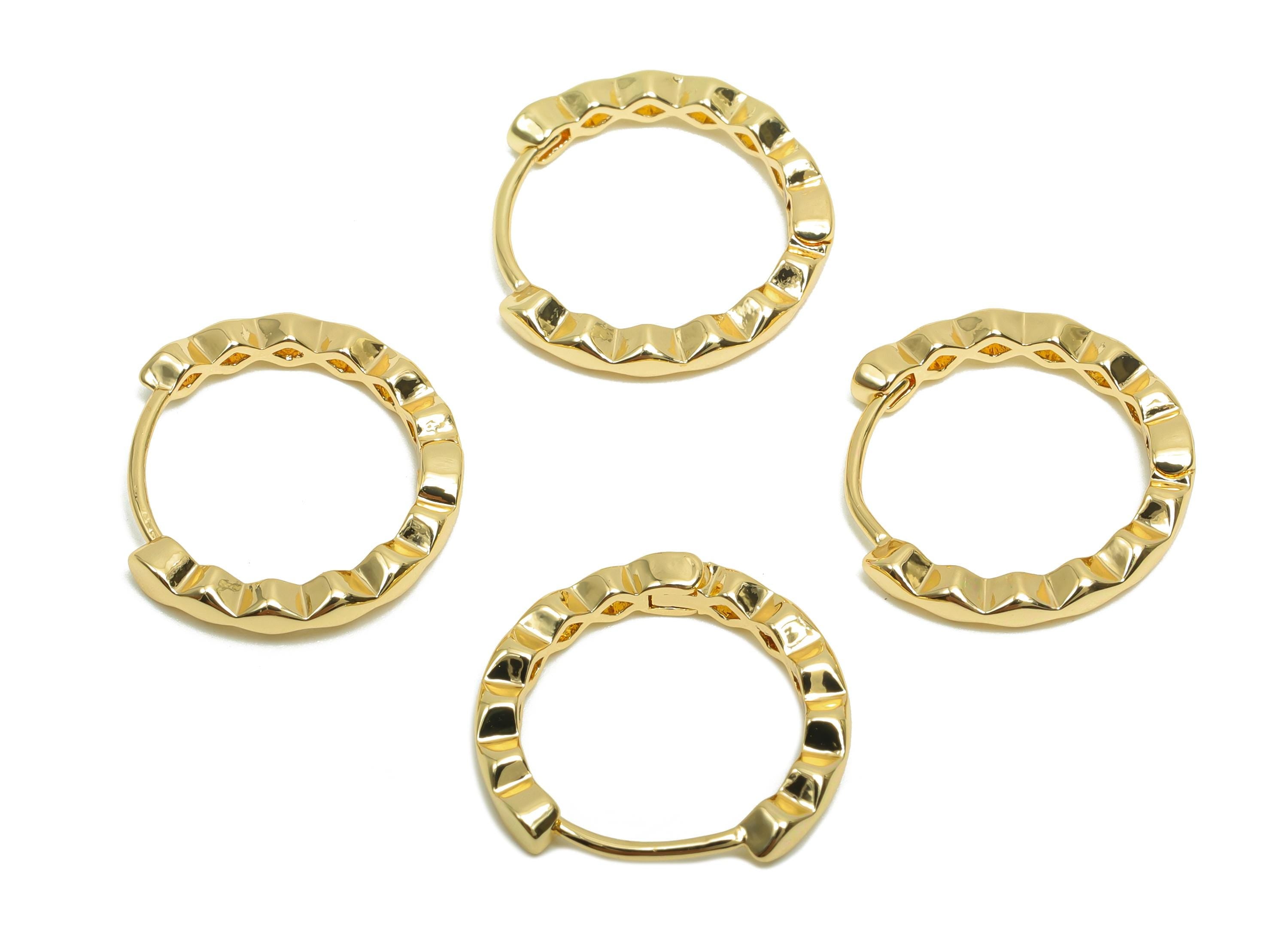 Brass Hoop Earring - Brass Wavy Huggie Hoop Earring - Brass Round Clasp Hoop Earring - 18K Real Gold Plating - 15.9x15.1x2.3mm - RGP8210 - DOMEDBAZAAR