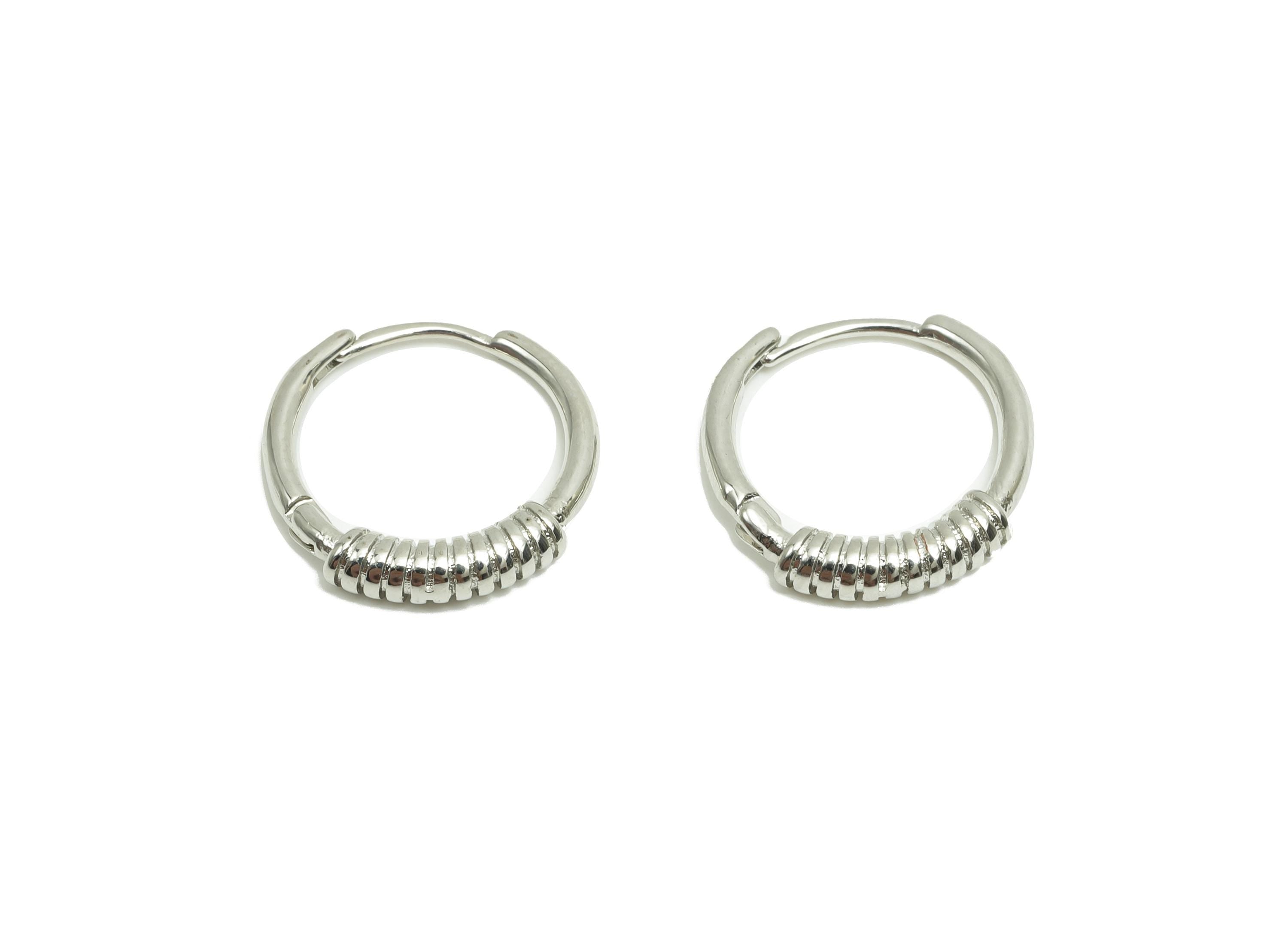 Brass Spring Huggie Hoop Earring - Brass Twine Wire Hoop Clasp Earring - Hoop Earring - 18K Real Silver Gold Plating - 14.8x14x8mm - RGP8217 - DOMEDBAZAAR