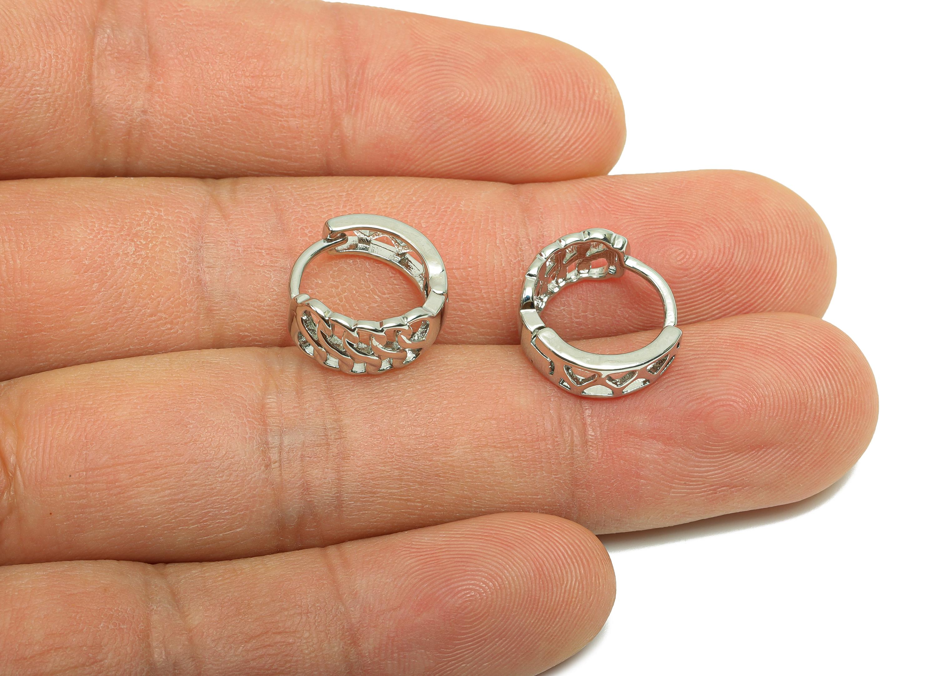 Brass Huggie Hoop Earring - Brass Hollow Hoop Clasp Earring - Silver Hoop Earring - 18K Real Silver Gold Plating - 13x6.96x1.81mm - RGP8215 - DOMEDBAZAAR