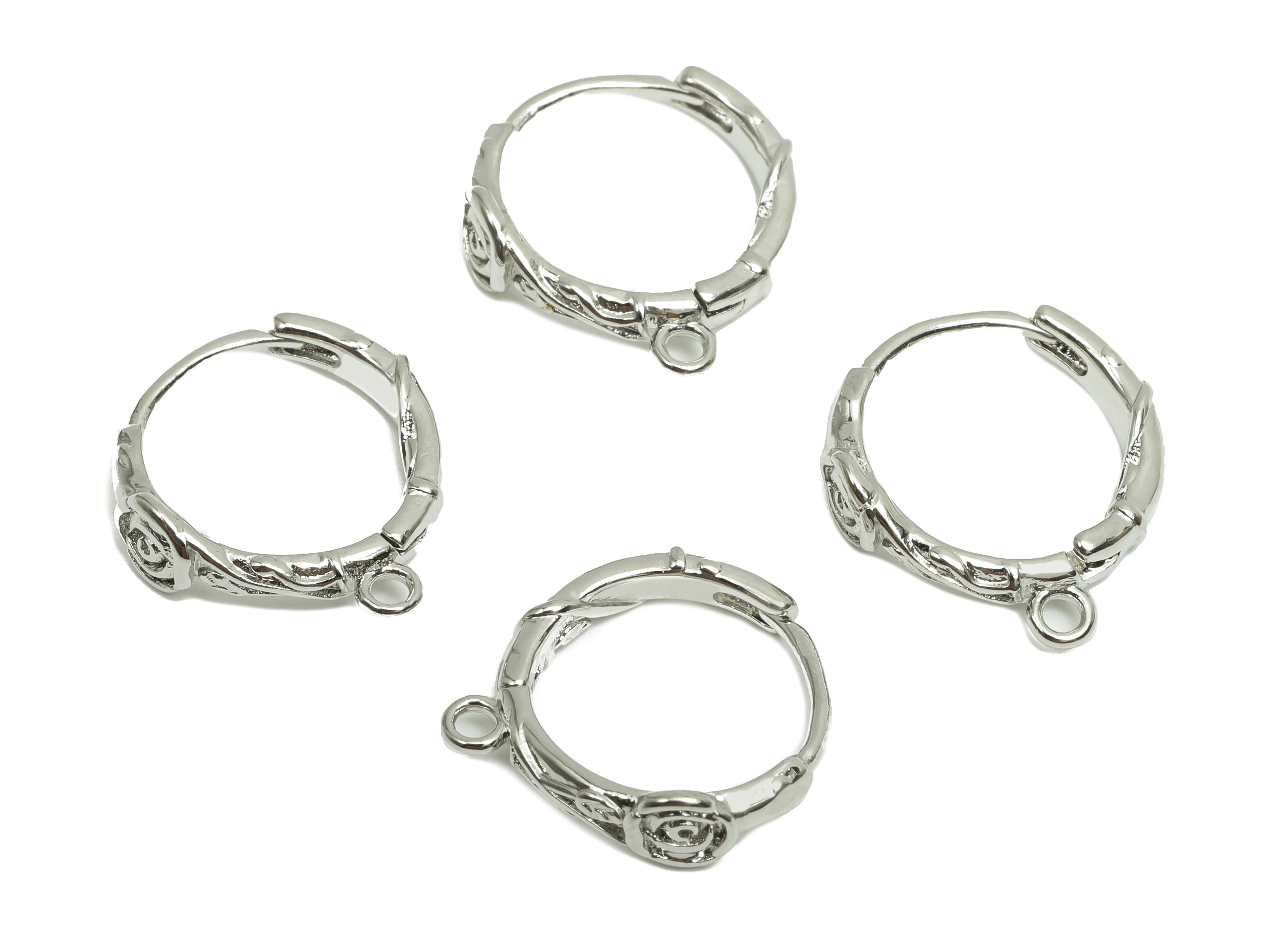Brass Rose Huggie Hoop Earring - Brass Textured Hoop Clasp Earring - Hoop Earring - 18K Real Silver Gold Plating - 15.48x14x2.63mm - RGP8225 - DOMEDBAZAAR