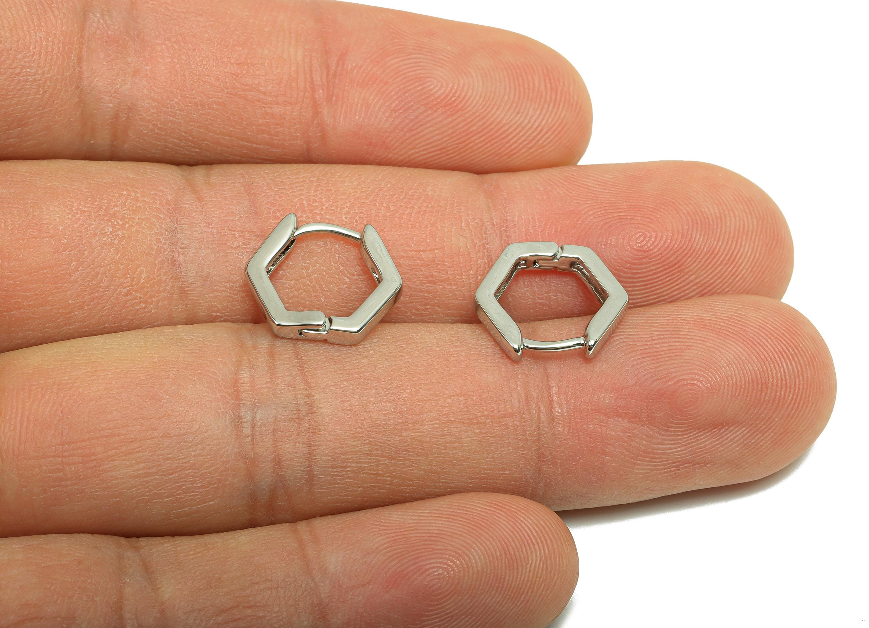 Brass Huggie Hoop Earring - Brass Hexagon Hoop Clasp Earring - Geometry Hoop Earring - 18K Real Silver Gold Plating - 9.96x10x2mm - RGP8216 - DOMEDBAZAAR