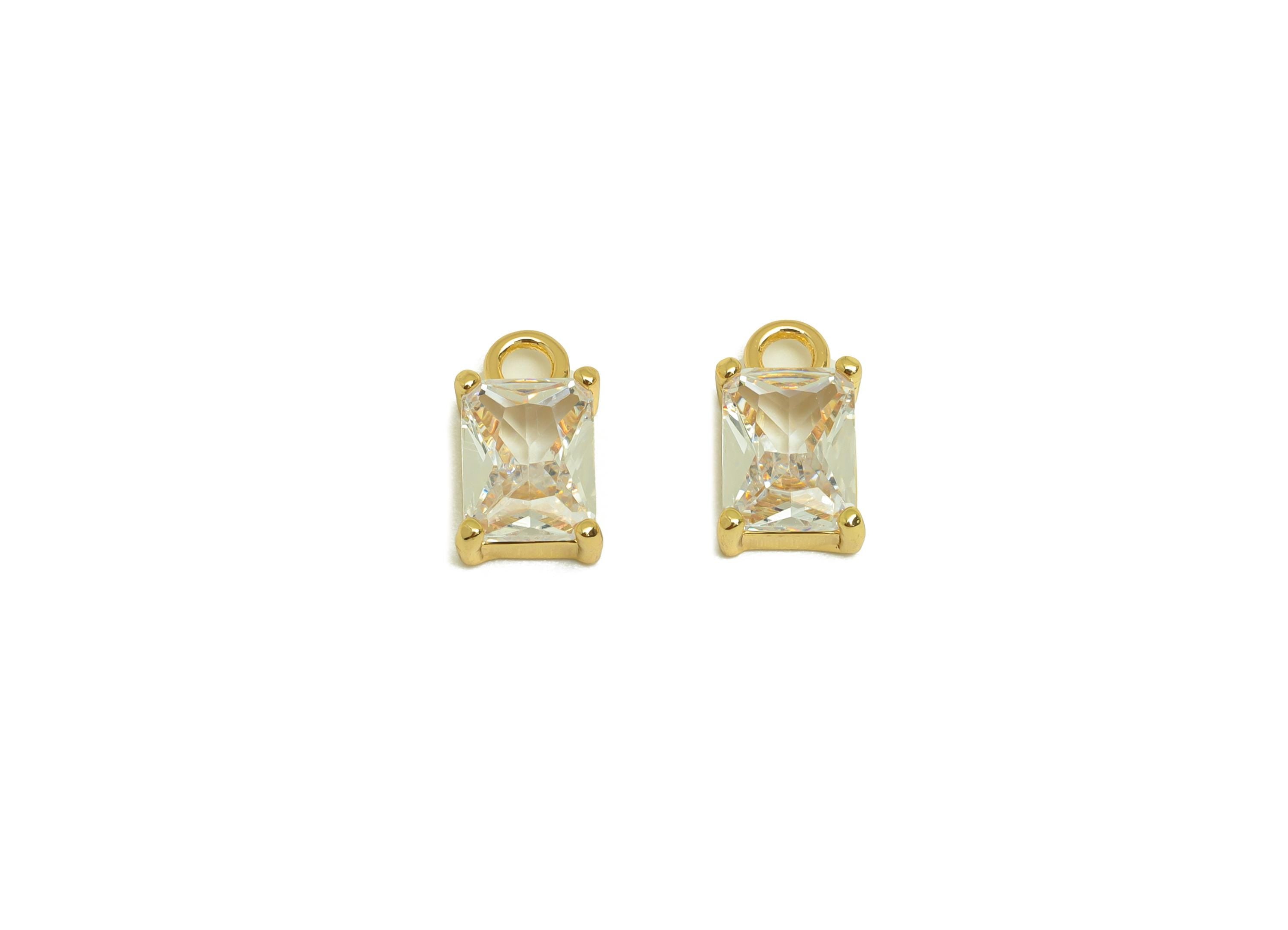 Brass Rectangle Charm - CZ Rectangle Earring Charm - Zircon Gold Rectangle Pendant - 18K Real Gold Plating - 6.47x11.58x3.31mm - RGP7662 - DOMEDBAZAAR