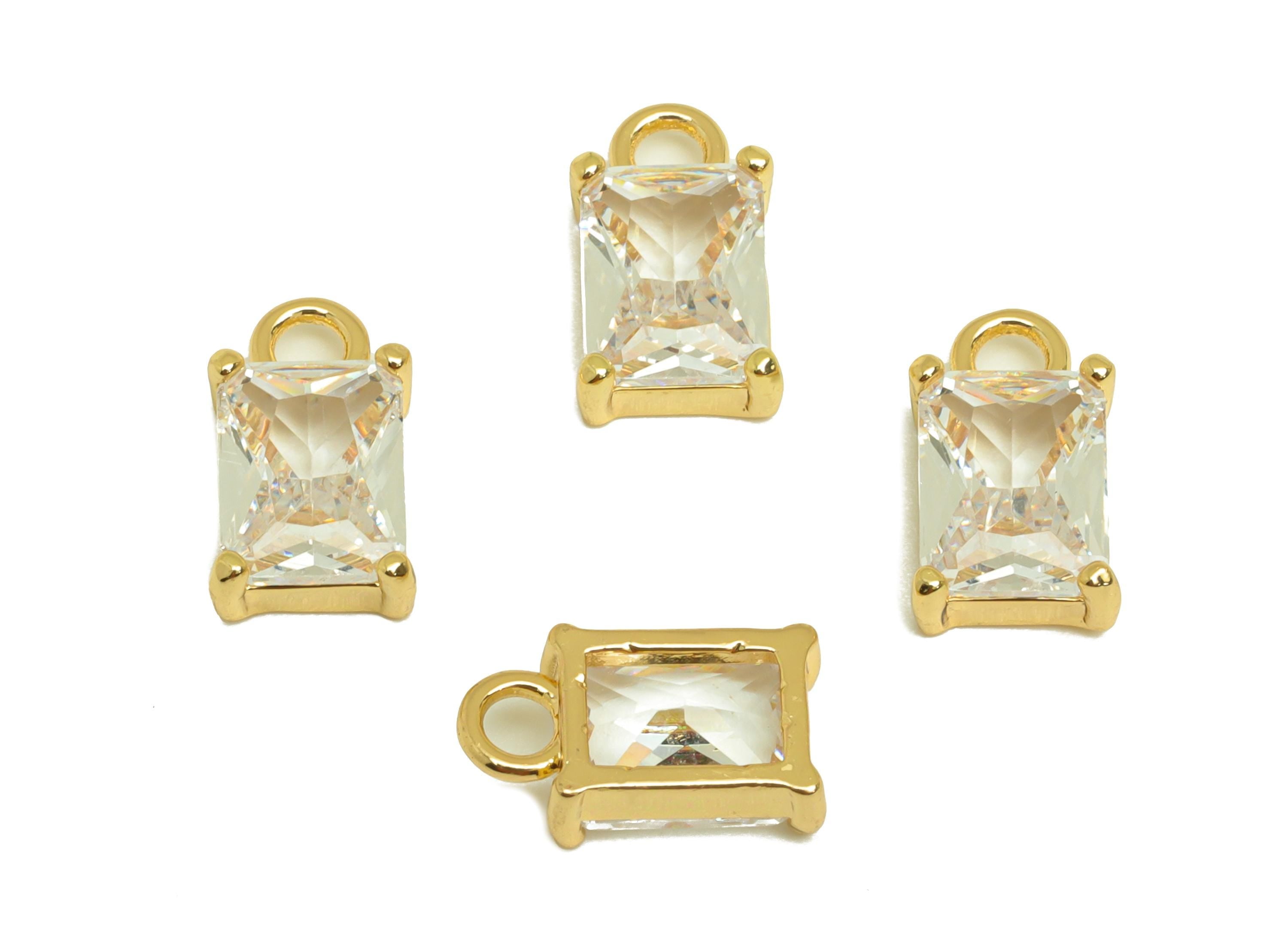 Brass Rectangle Charm - CZ Rectangle Earring Charm - Zircon Gold Rectangle Pendant - 18K Real Gold Plating - 6.47x11.58x3.31mm - RGP7662 - DOMEDBAZAAR