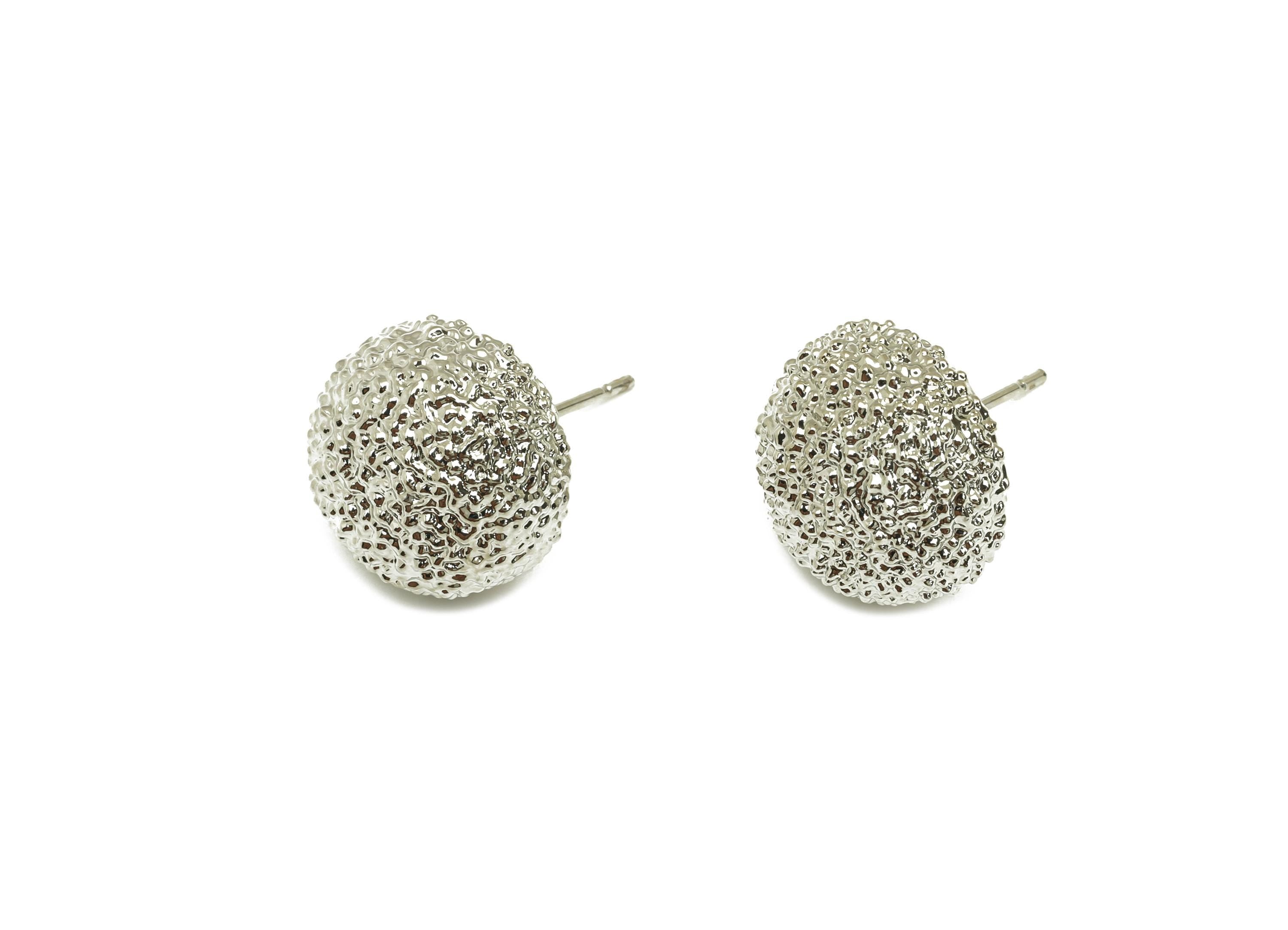 Brass Round Earring Stud - Textured Earring Post - Frosted Twine Wire Earring Post - 18K Real White Gold Plating - 18x13x7mm - RGP7803 - DOMEDBAZAAR
