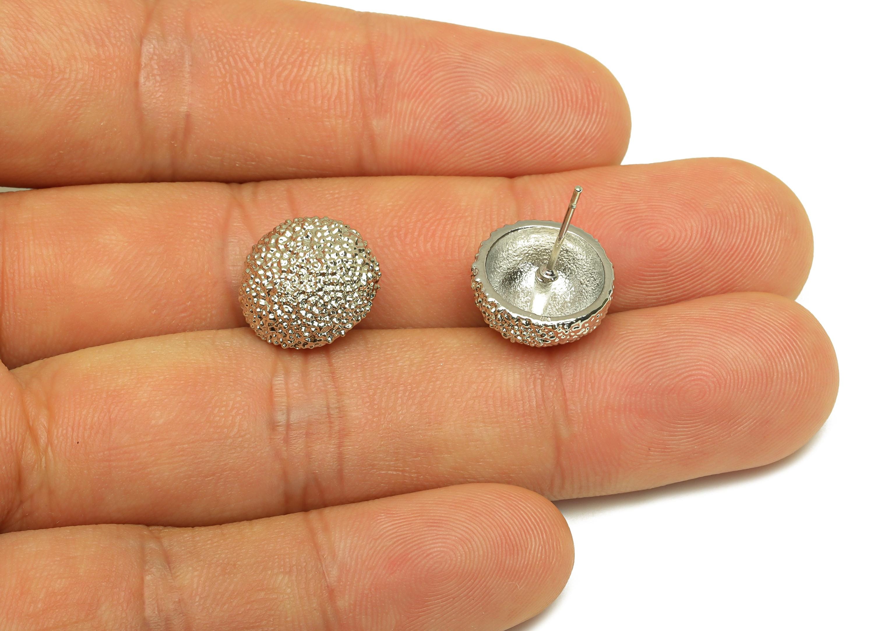 Brass Round Earring Stud - Textured Earring Post - Frosted Twine Wire Earring Post - 18K Real White Gold Plating - 18x13x7mm - RGP7803 - DOMEDBAZAAR