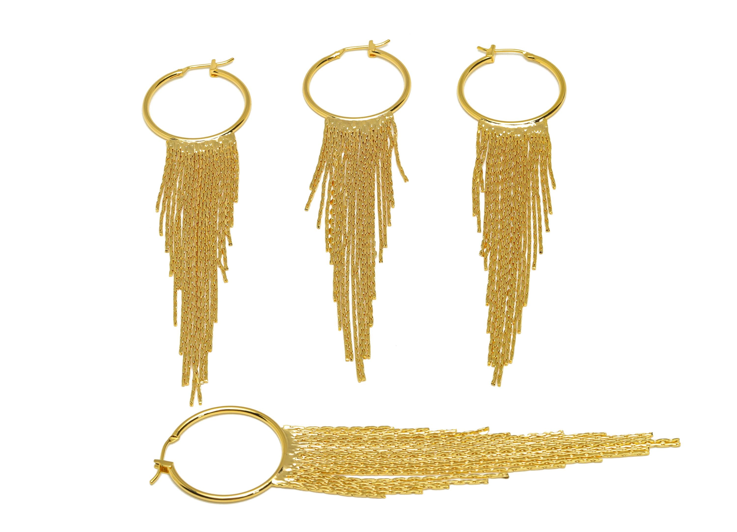Tassel Huggie Hoop Ear - Brass Snake Chain Tassel Earring - Gold Snake Chian Ear Clasp - 18K Real Gold Plated - 101.35x25.06x1.46mm- RGP7584 - DOMEDBAZAAR