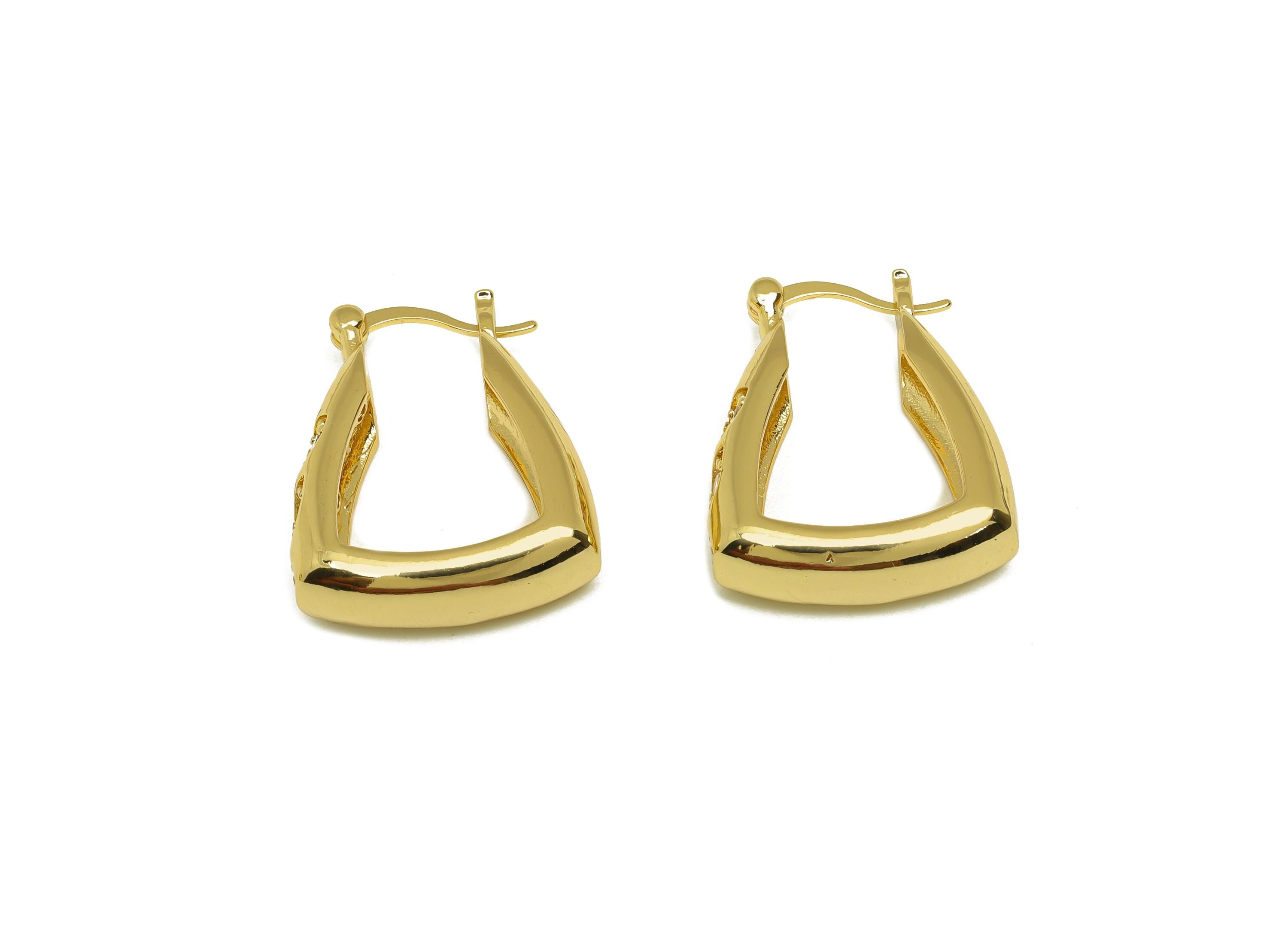 Brass Basket Hoop Earring - Gold Geometric Zircon Huggie Earrings - Basket Hoop Earrings - 18K Real Gold Plated - 25.3x20.95x0.67mm- RGP7586 - DOMEDBAZAAR