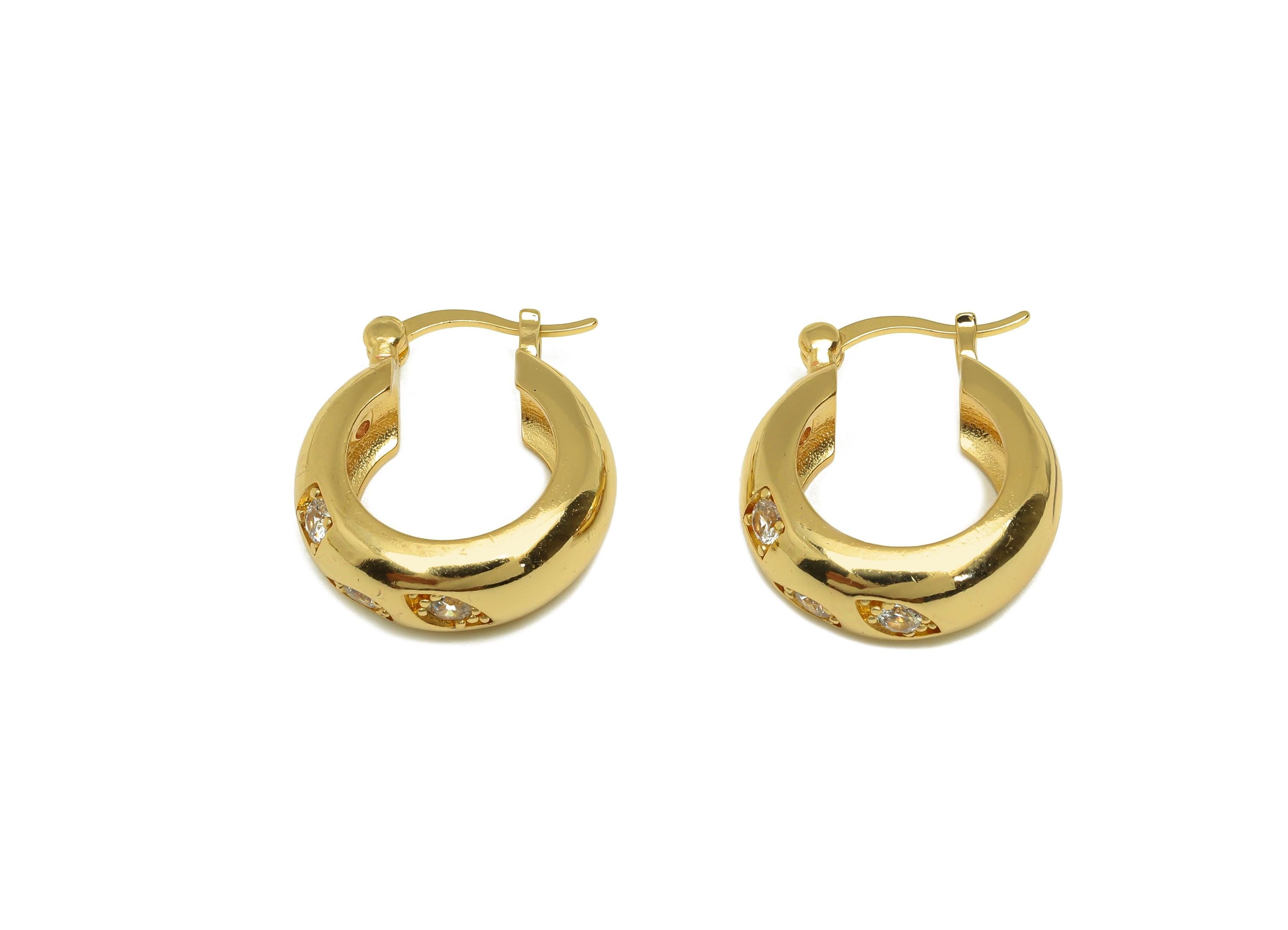 Brass Round Hoop Earring - Gold Geometric Zircon Huggie Earrings - Circle Hoop Earrings - 18K Real Gold Plated - 21.71x19.58x0.7mm - RGP7587 - DOMEDBAZAAR