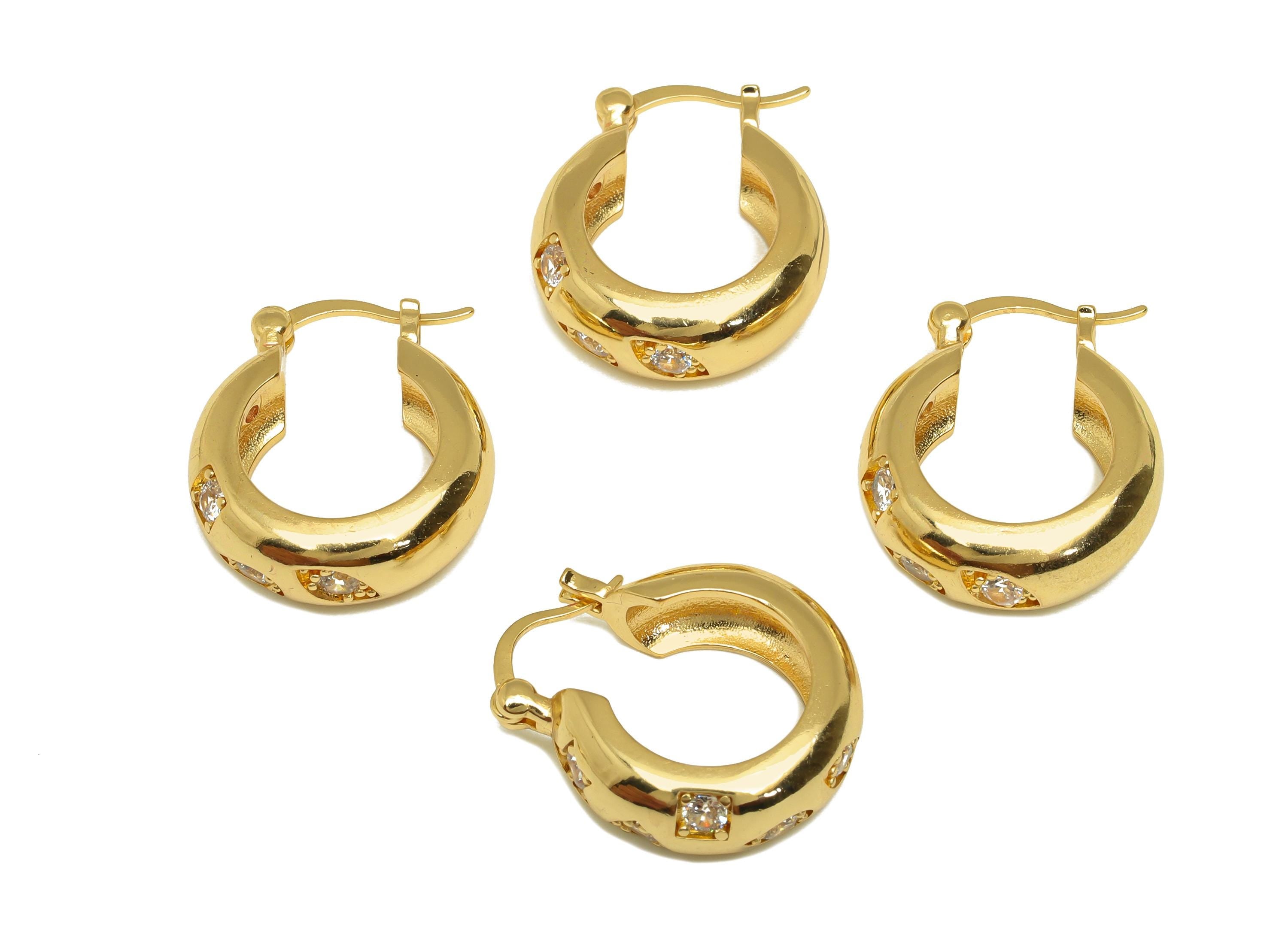 Brass Round Hoop Earring - Gold Geometric Zircon Huggie Earrings - Circle Hoop Earrings - 18K Real Gold Plated - 21.71x19.58x0.7mm - RGP7587 - DOMEDBAZAAR