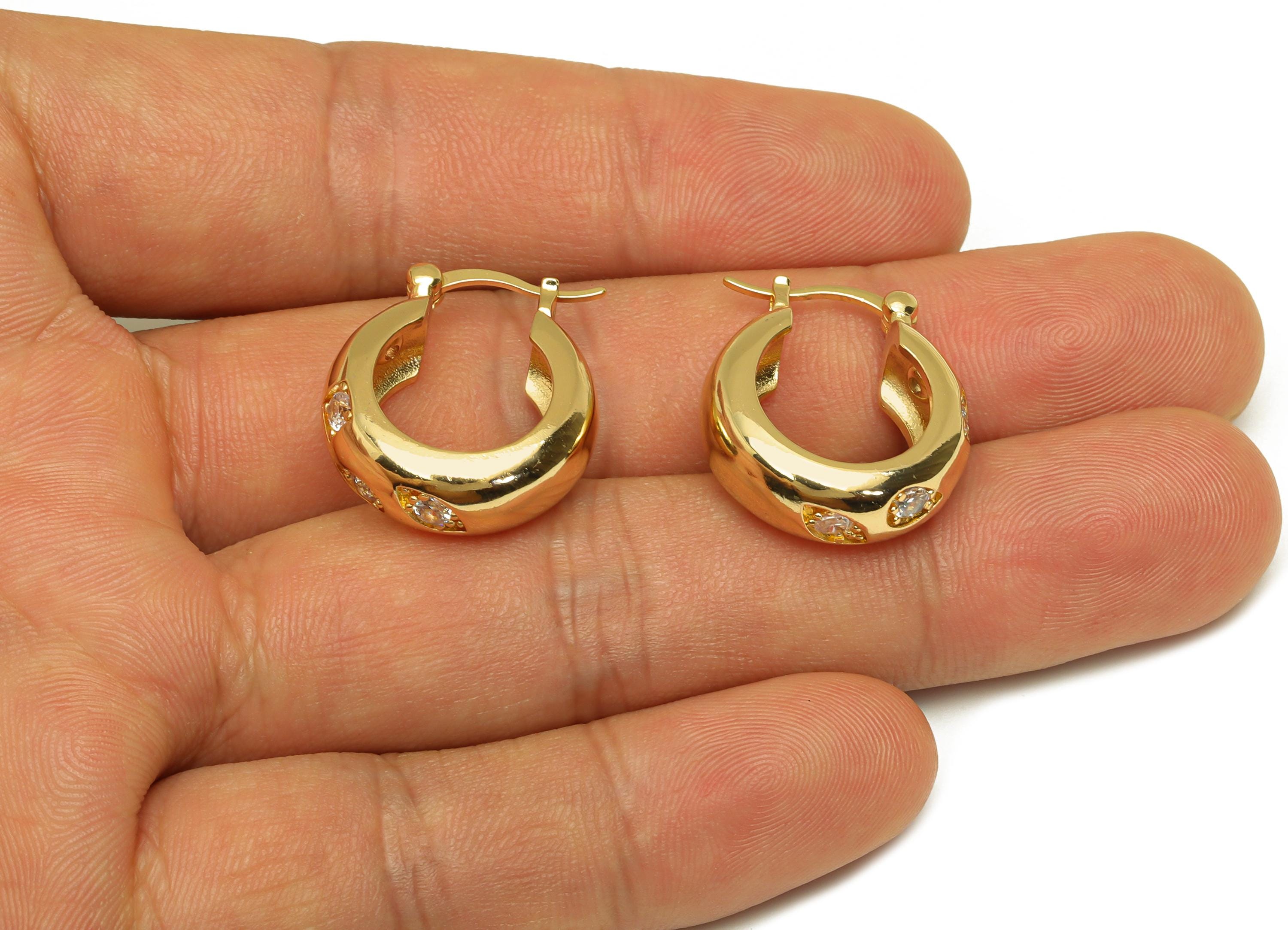 Brass Round Hoop Earring - Gold Geometric Zircon Huggie Earrings - Circle Hoop Earrings - 18K Real Gold Plated - 21.71x19.58x0.7mm - RGP7587 - DOMEDBAZAAR
