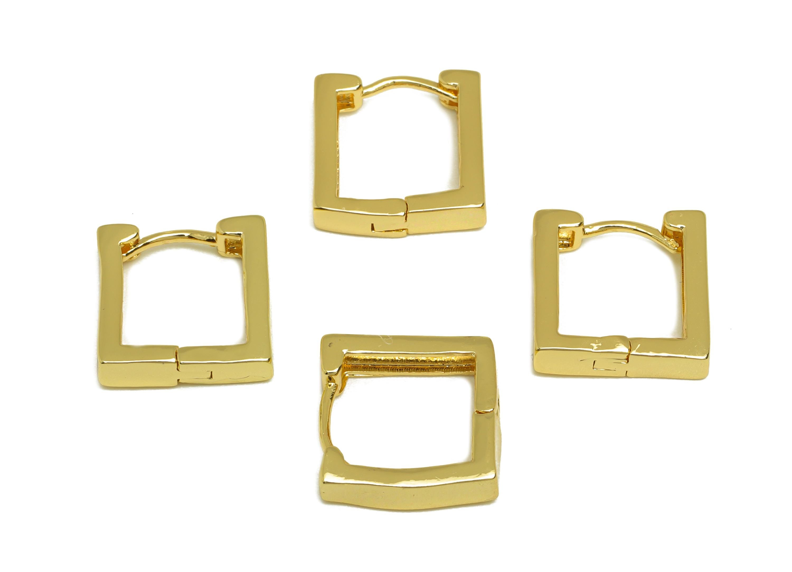 Brass Square Hoop Earring - Gold Huggie Hoop Earring Clasp - Geometry Hoop Earring - 18K Real Gold Plating - 12.26x12.18x3.14mm - RGP7794 - DOMEDBAZAAR