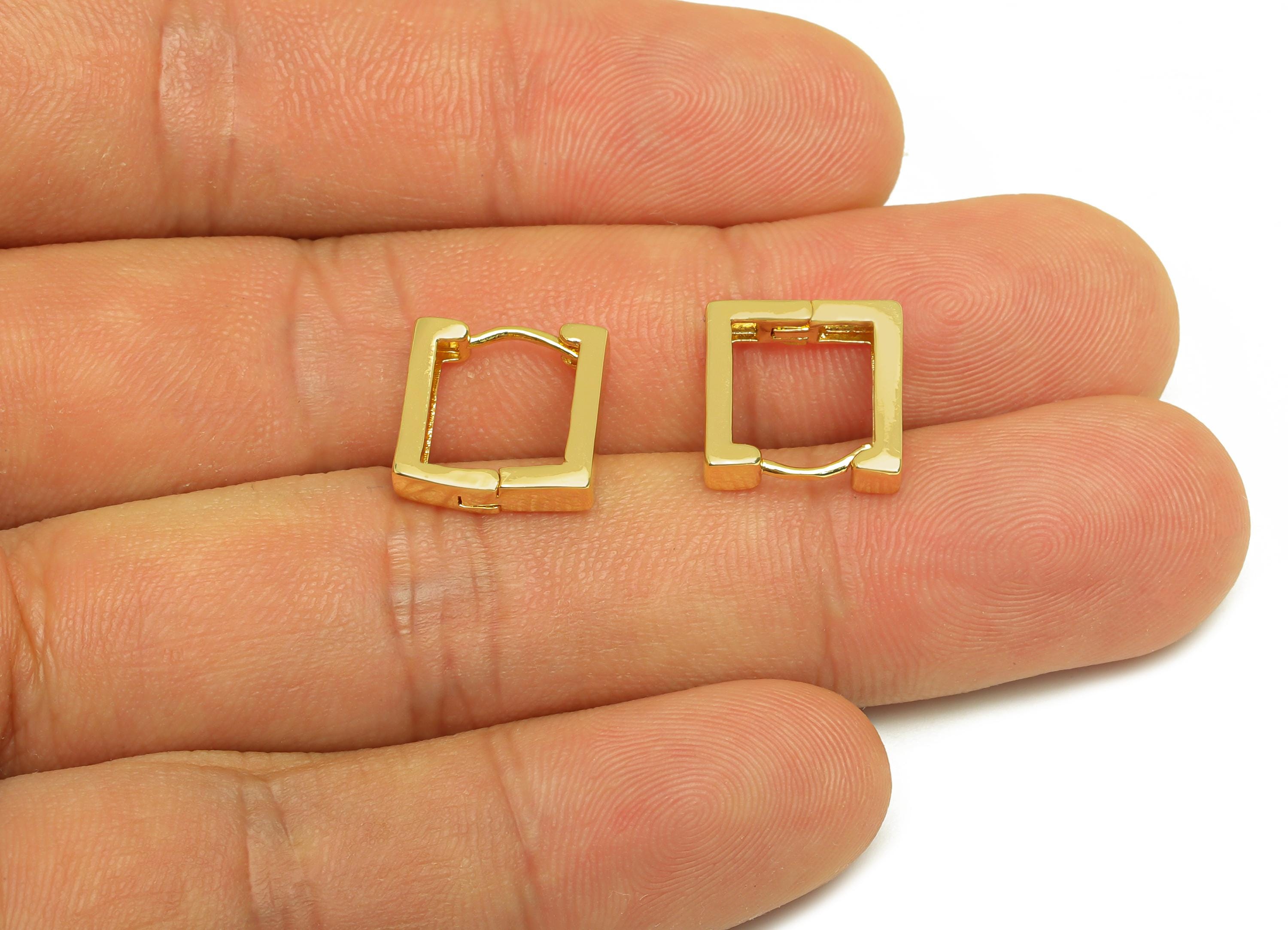 Brass Square Hoop Earring - Gold Huggie Hoop Earring Clasp - Geometry Hoop Earring - 18K Real Gold Plating - 12.26x12.18x3.14mm - RGP7794 - DOMEDBAZAAR