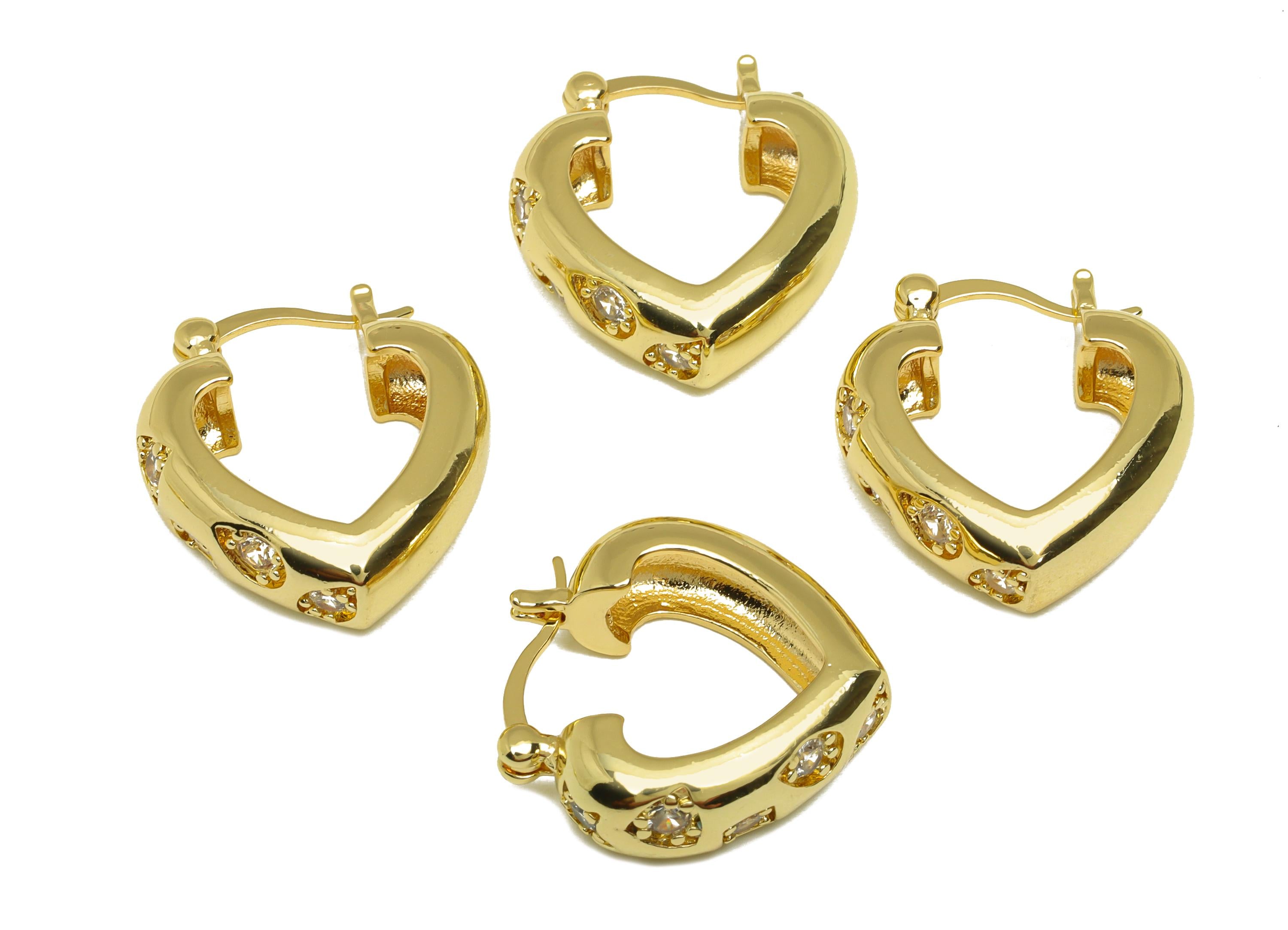 Brass Heart Hoop Earring - Gold Geometric Zircon Huggie Earrings - Heart Hoop Earrings - 18K Real Gold Plated - 22.02x20.4x0.71mm - RGP7588 - DOMEDBAZAAR