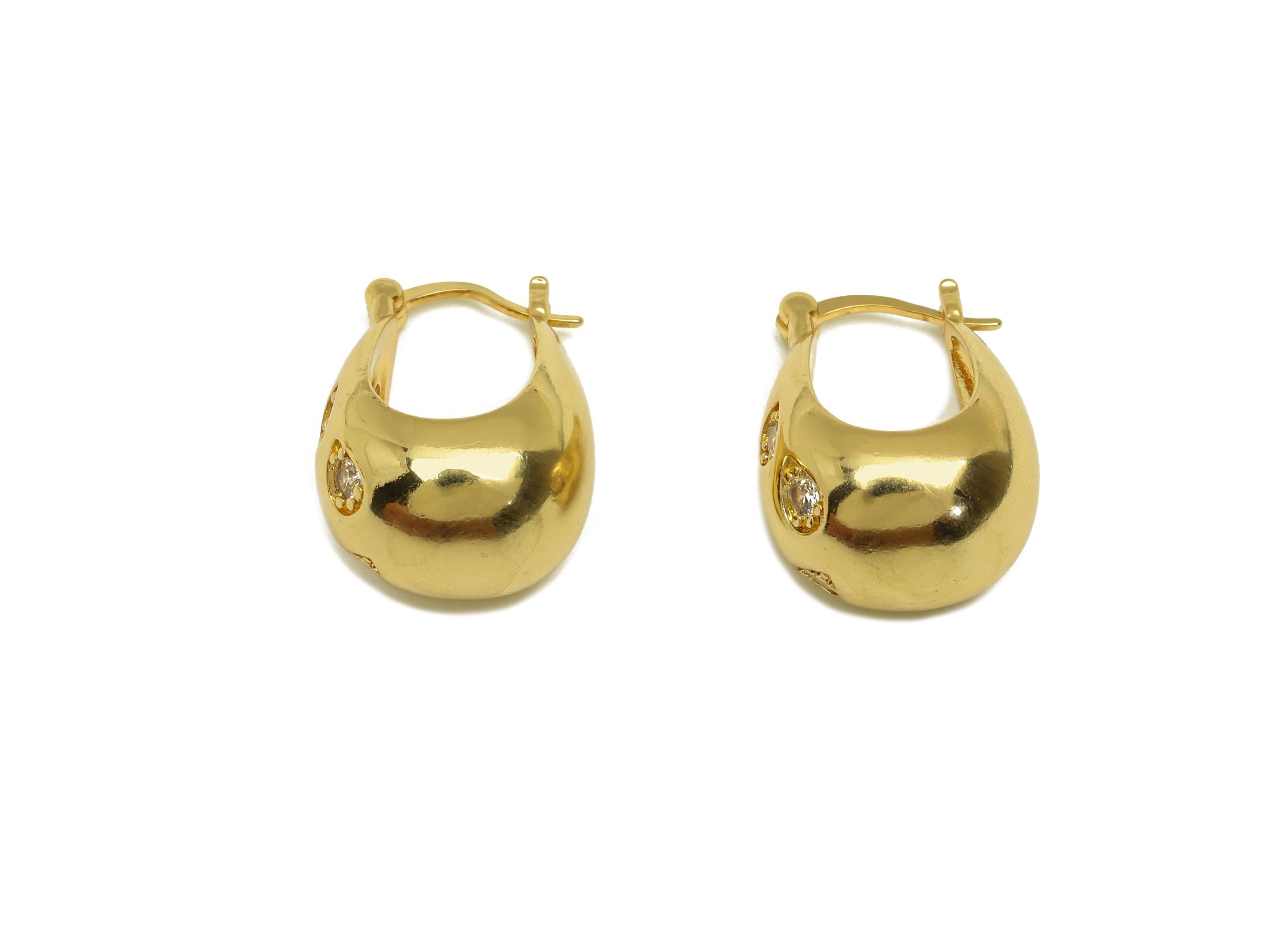 Brass Basket Hoop Earring - Gold Geometric Zircon Huggie Earring - Basket Hoop Earrings - 18K Real Gold Plated - 23.97x17.37x0.68mm- RGP7589 - DOMEDBAZAAR