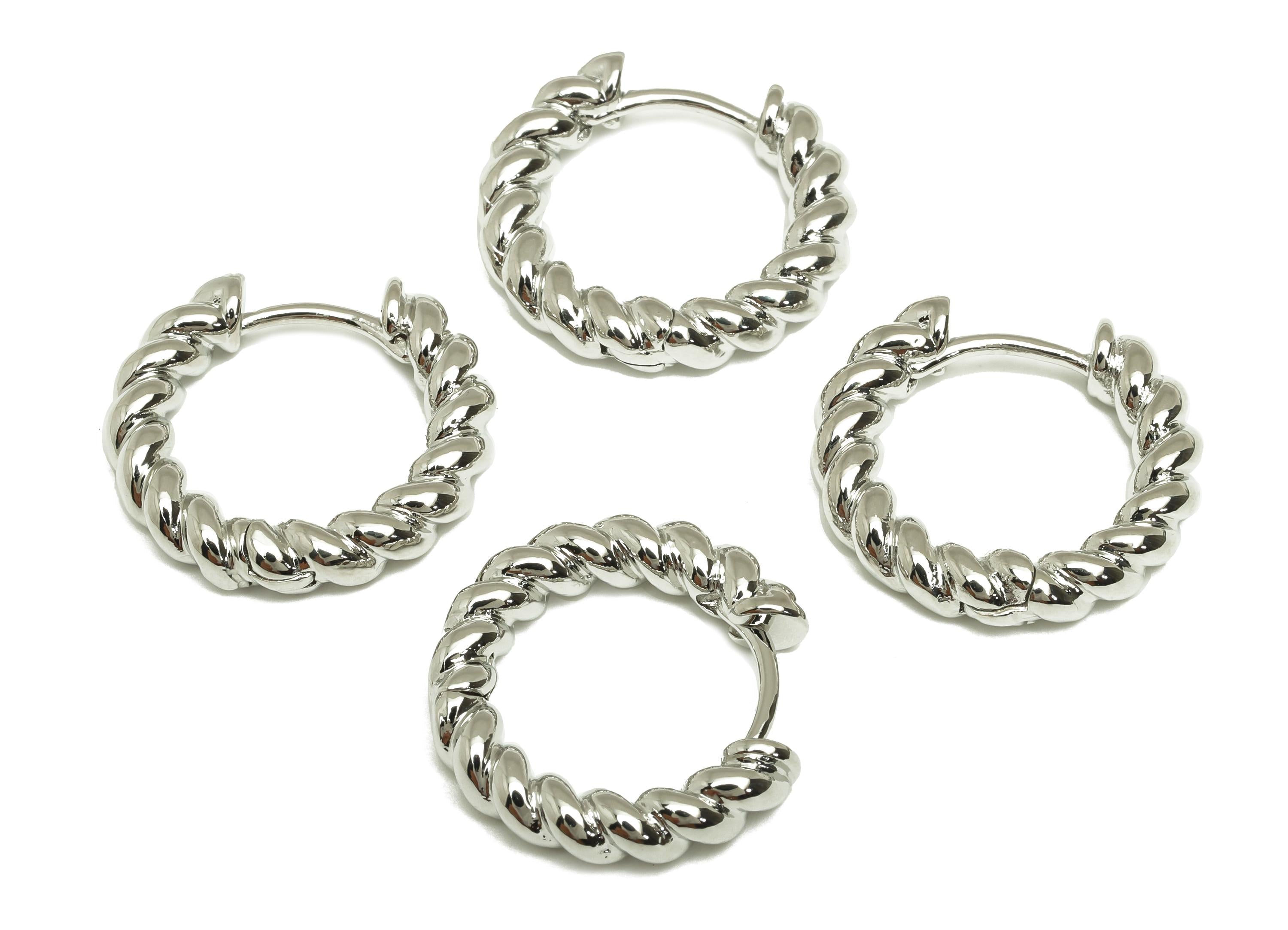 Brass Chain Hoop Earring - Huggie Hoop Earring Clasp - Rope Chian Hoop Earring - 18K Real White Gold Plating - 21x20x4.25mm - RGP7825 - DOMEDBAZAAR