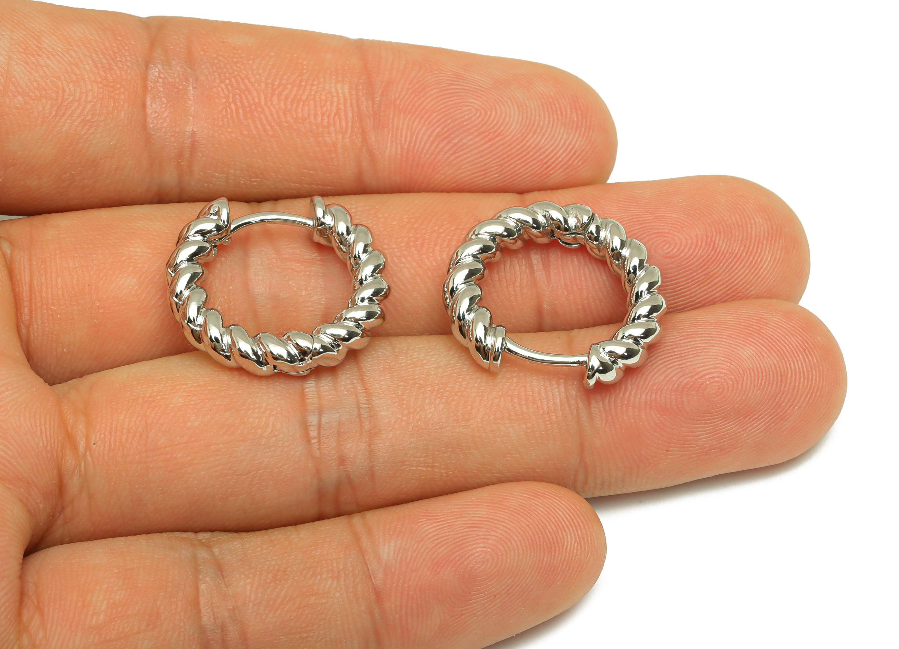 Brass Chain Hoop Earring - Huggie Hoop Earring Clasp - Rope Chian Hoop Earring - 18K Real White Gold Plating - 21x20x4.25mm - RGP7825 - DOMEDBAZAAR