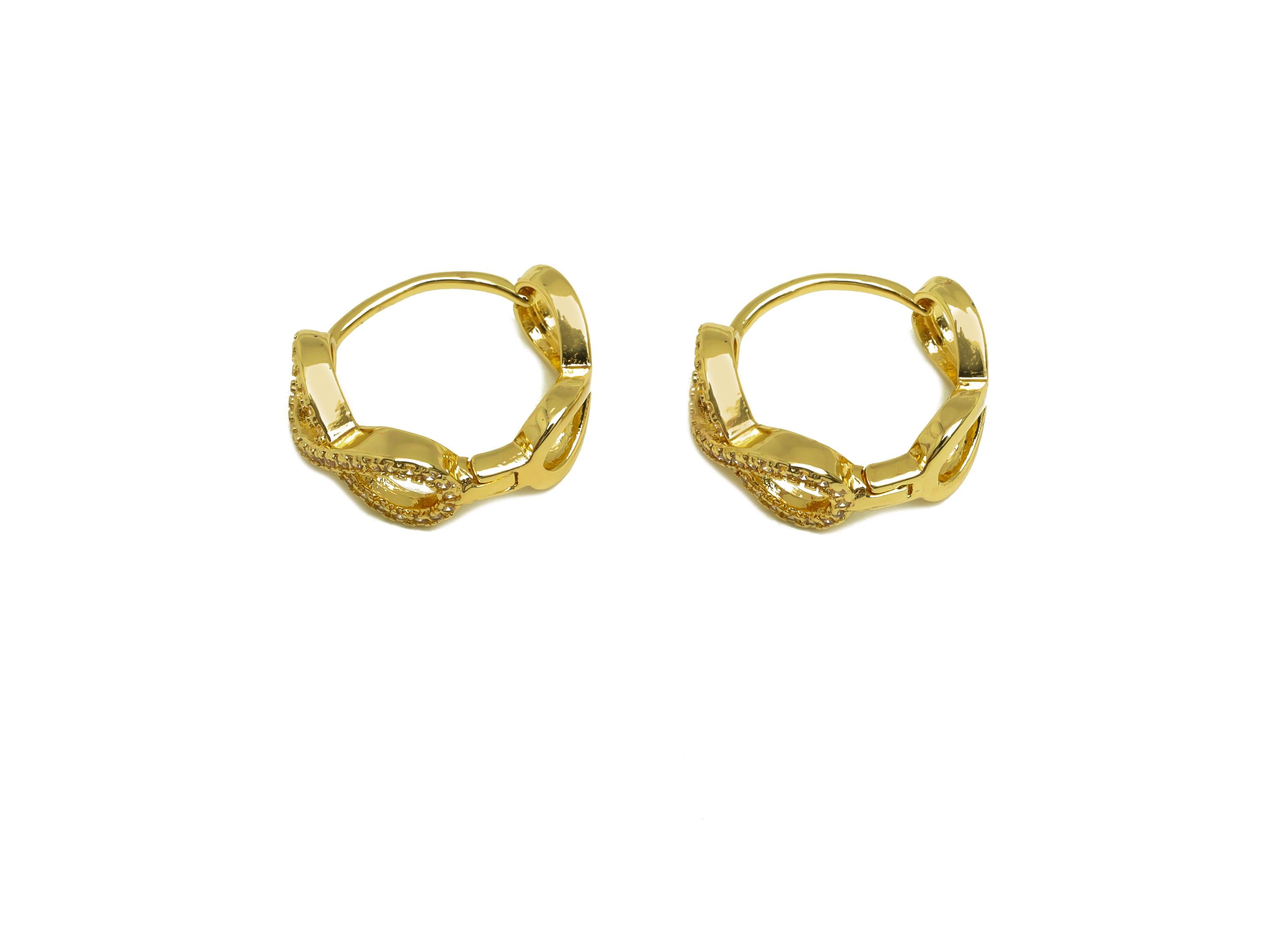 Brass Round Huggie Earring - Gold Infinite Huggie Hoop Earring - Zircon Huggie Hoop Clasp - 18K Real Gold Plated - 15.30x17x2.64mm - RGP7990 - DOMEDBAZAAR