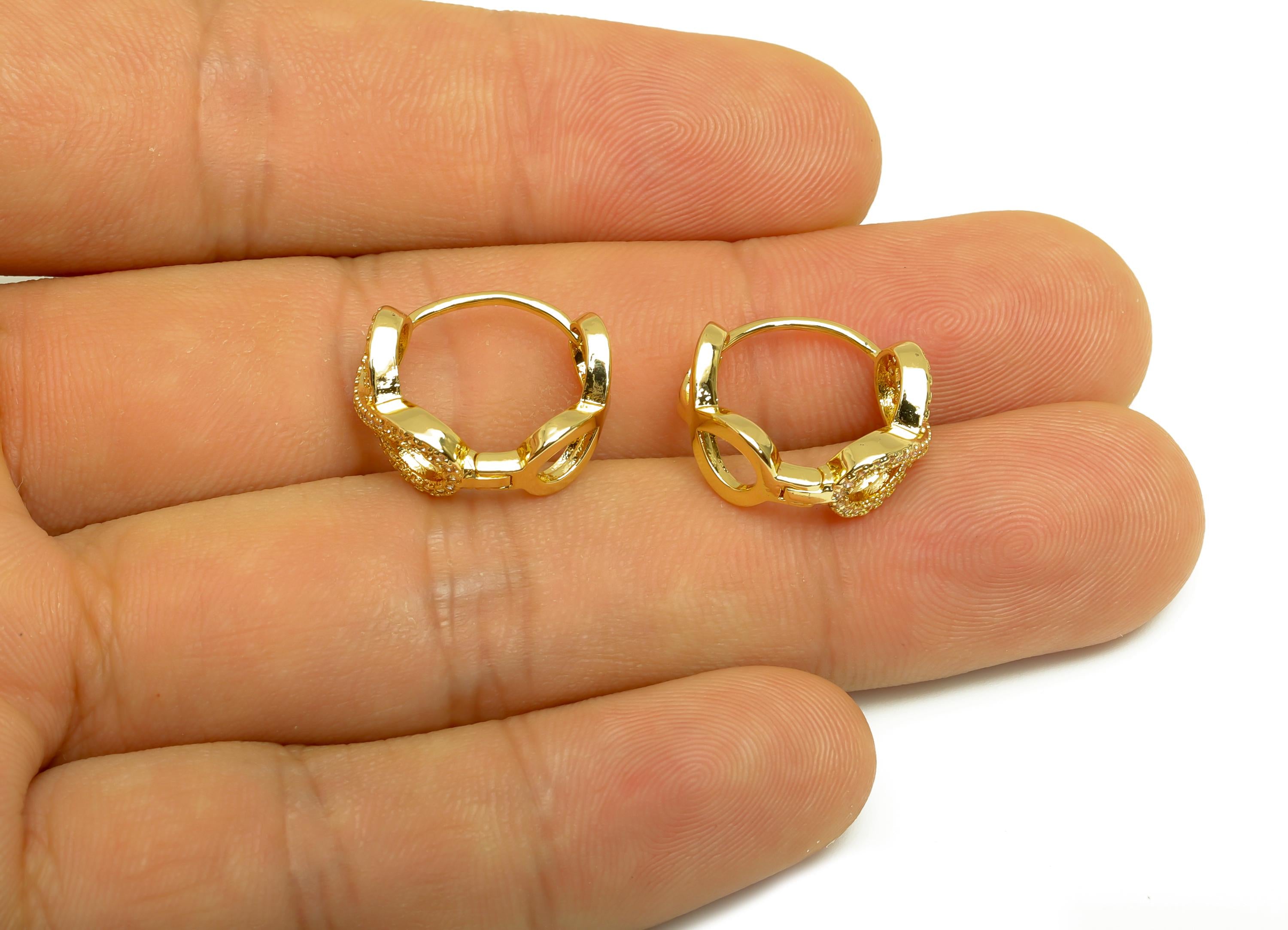 Brass Round Huggie Earring - Gold Infinite Huggie Hoop Earring - Zircon Huggie Hoop Clasp - 18K Real Gold Plated - 15.30x17x2.64mm - RGP7990 - DOMEDBAZAAR