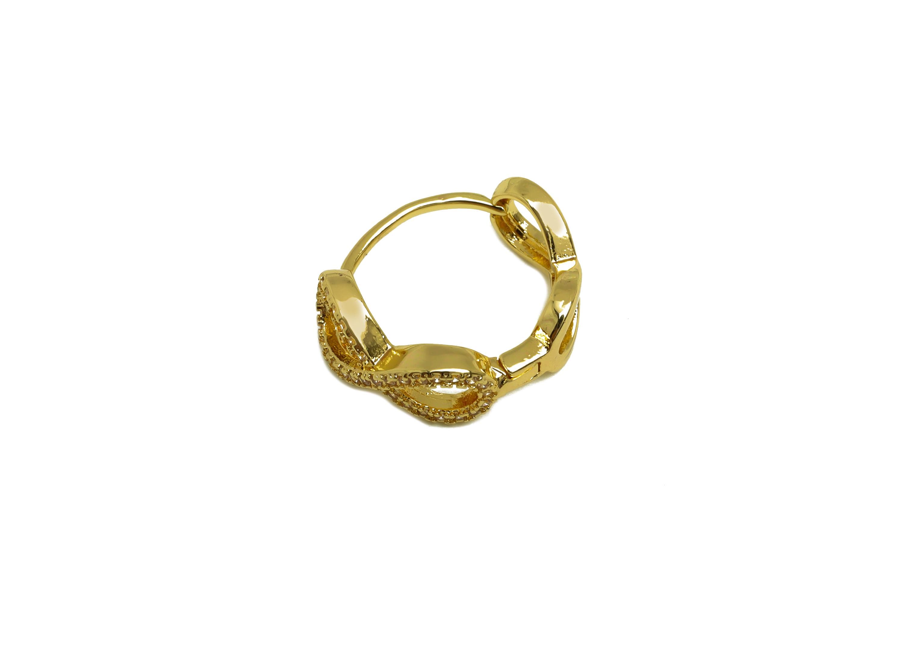 Brass Round Huggie Earring - Gold Infinite Huggie Hoop Earring - Zircon Huggie Hoop Clasp - 18K Real Gold Plated - 15.30x17x2.64mm - RGP7990 - DOMEDBAZAAR