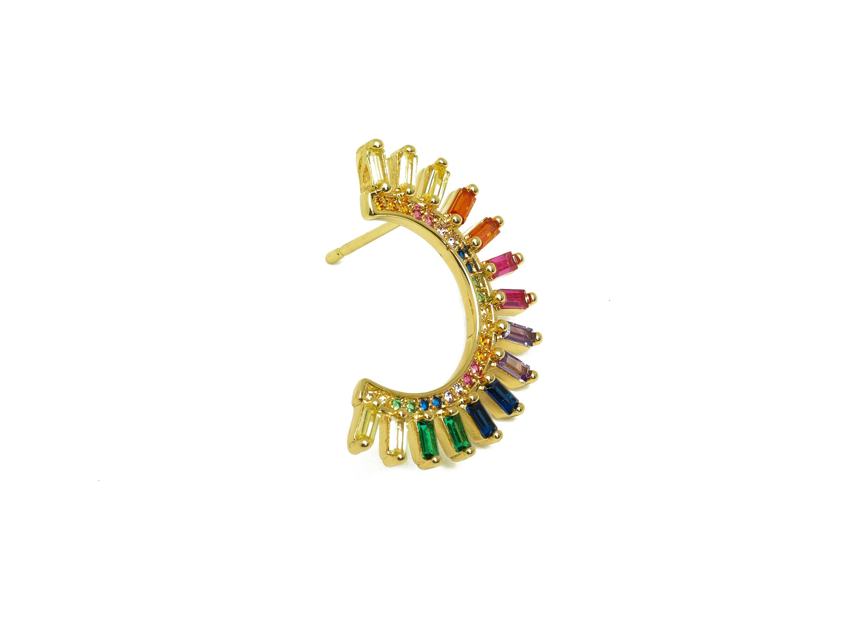 Brass Semicircle Earring Post - Gold Zircon Rainbow Earring - CZ Semicircle Earring Stud - 18K Real Gold Plated -14.73x26.46x2.54mm- RGP7993 - DOMEDBAZAAR