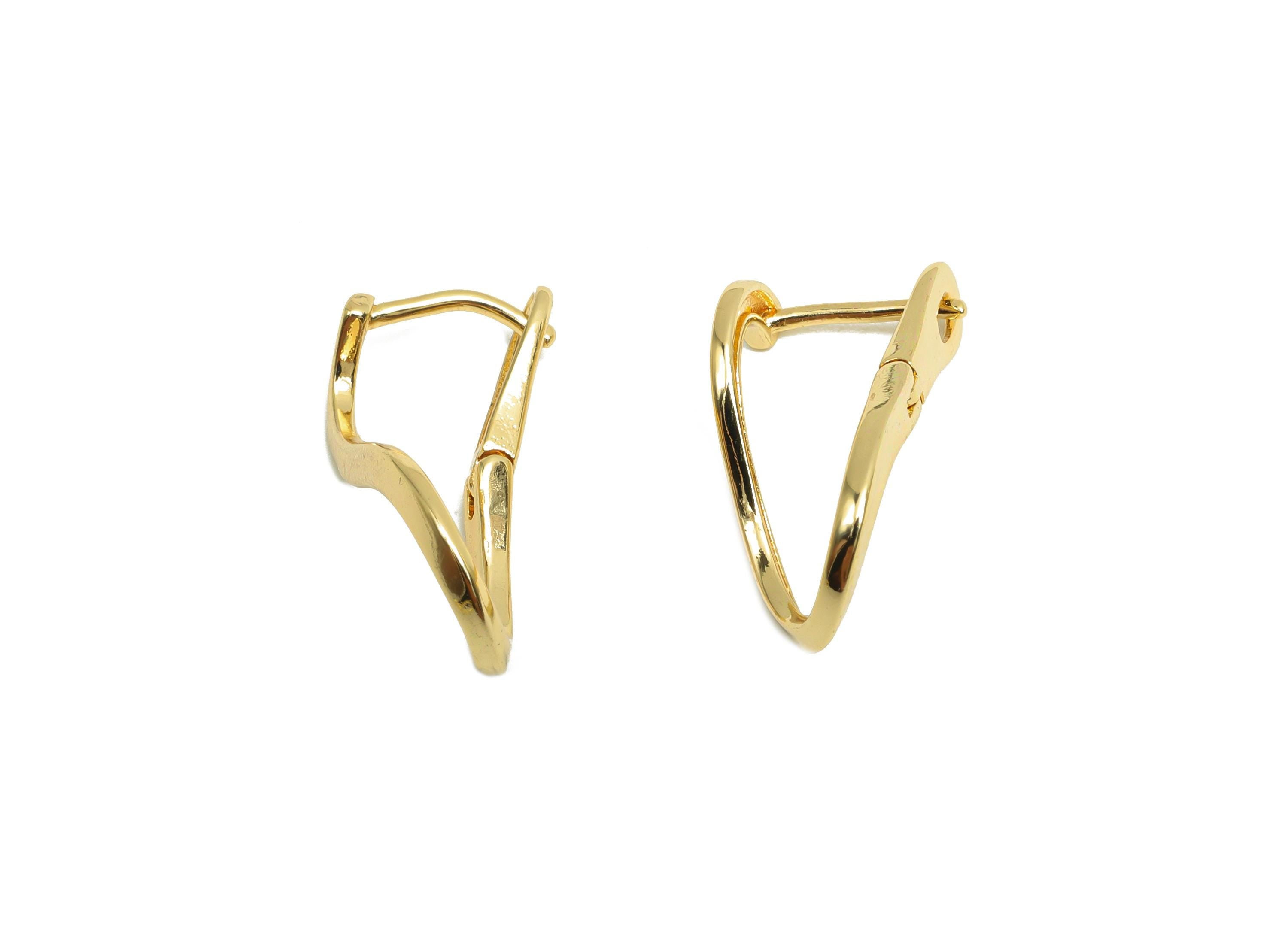 Brass Wavy English Lock Earring - Brass Hoop English Lock Earring - Distortion Hoop English Lock - 18K Real Gold Plating - 18x10x4mm-RGP8189 - DOMEDBAZAAR