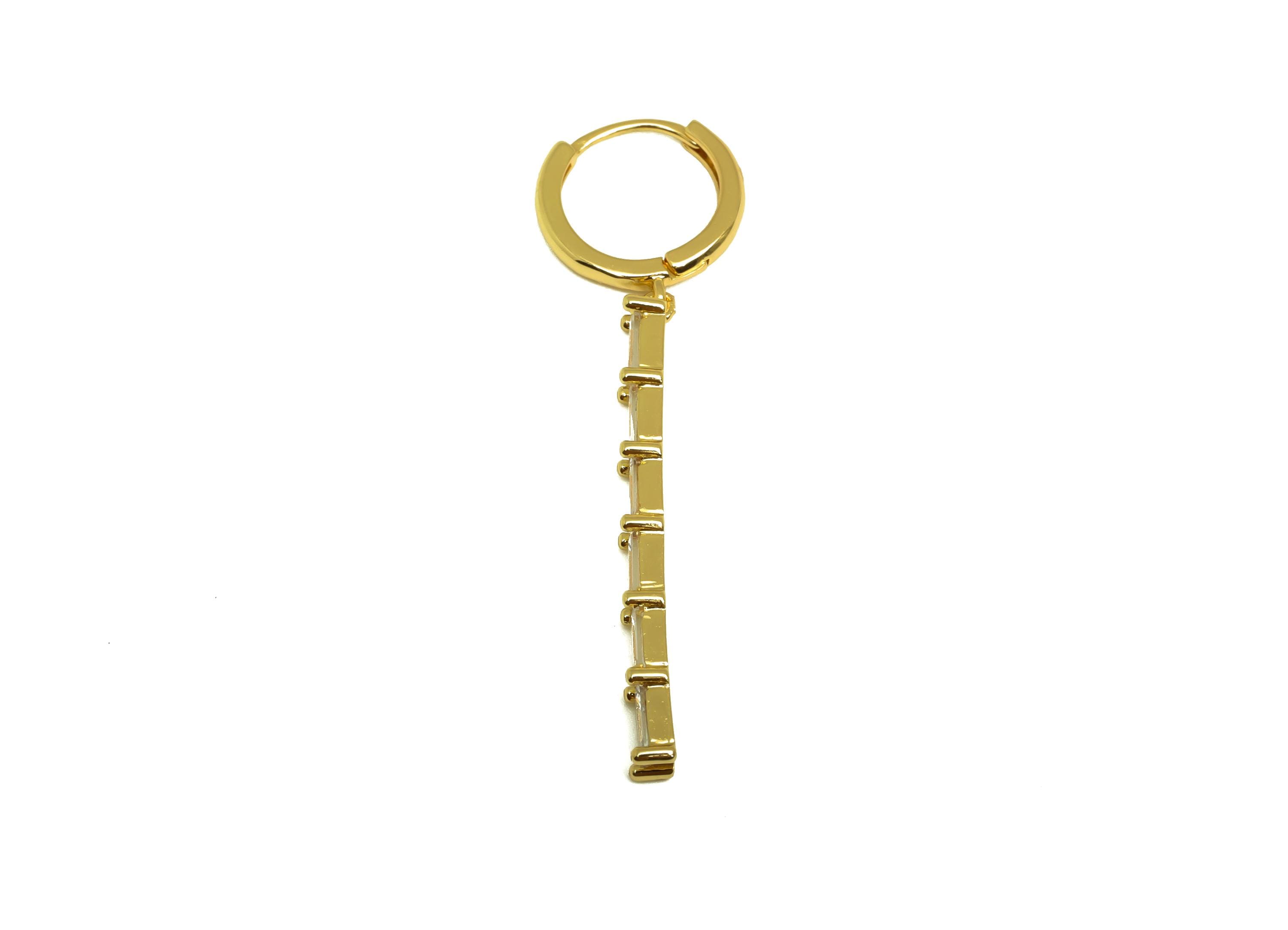 Brass CZ Dangle Earring - Zircon Rectangle Bar Hoop Ear - Gold Huggie Dangle Earring - 18K Real Gold Plating - 47.55x13.78x2.35mm - RGP7996 - DOMEDBAZAAR