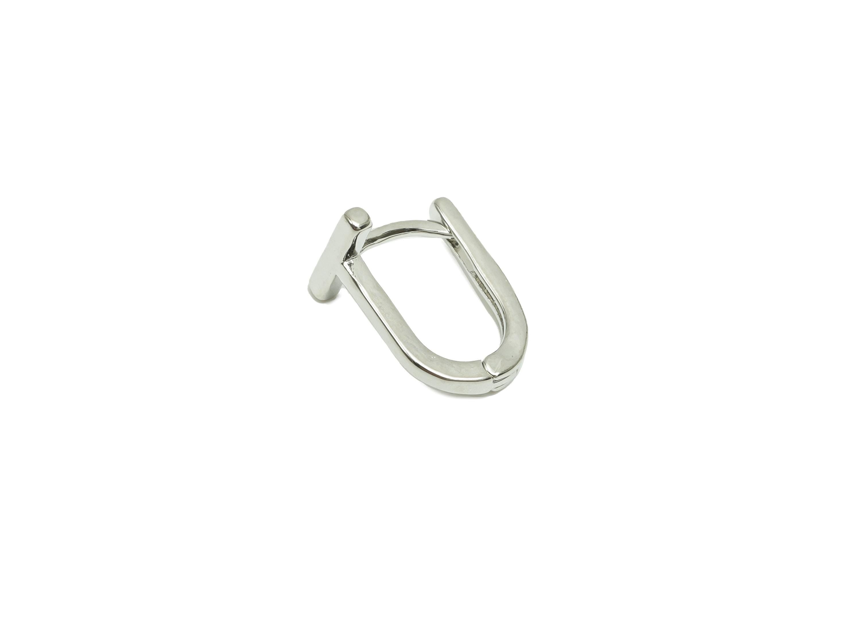 Brass Hoop Earring - Brass Bar U English Lock Earring - U Hoop Earring With Loop - 18K Real White Gold Plating - 13.1x9.4x1.55mm - RGP8221 - DOMEDBAZAAR