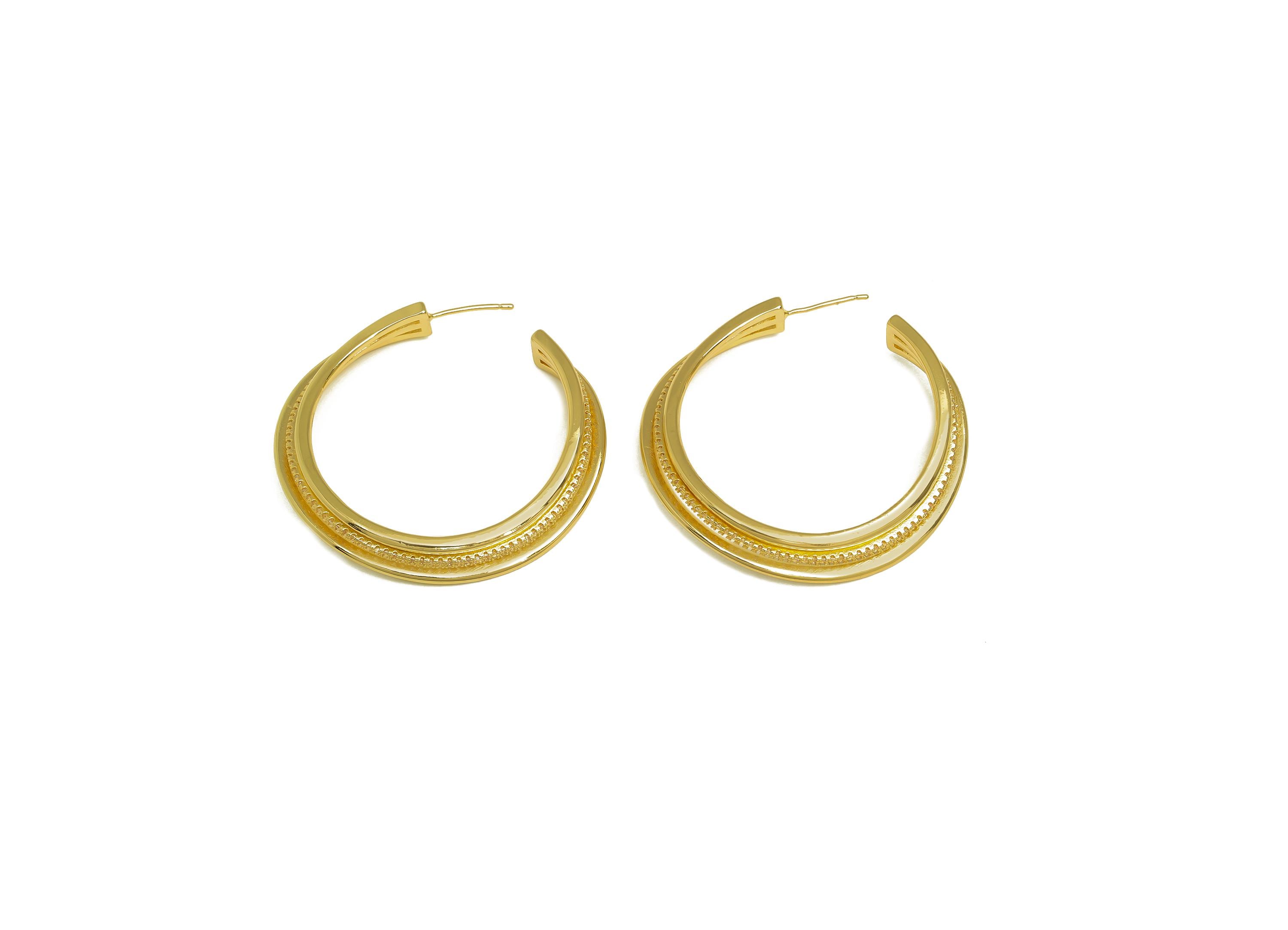 Brass Round C Hoop Ear - Gold Zircon Circle Earring Stud - CZ Open Round Earring Post - 18K Real Gold Plating - 41.58x41.58x2.22mm - RGP7998 - DOMEDBAZAAR