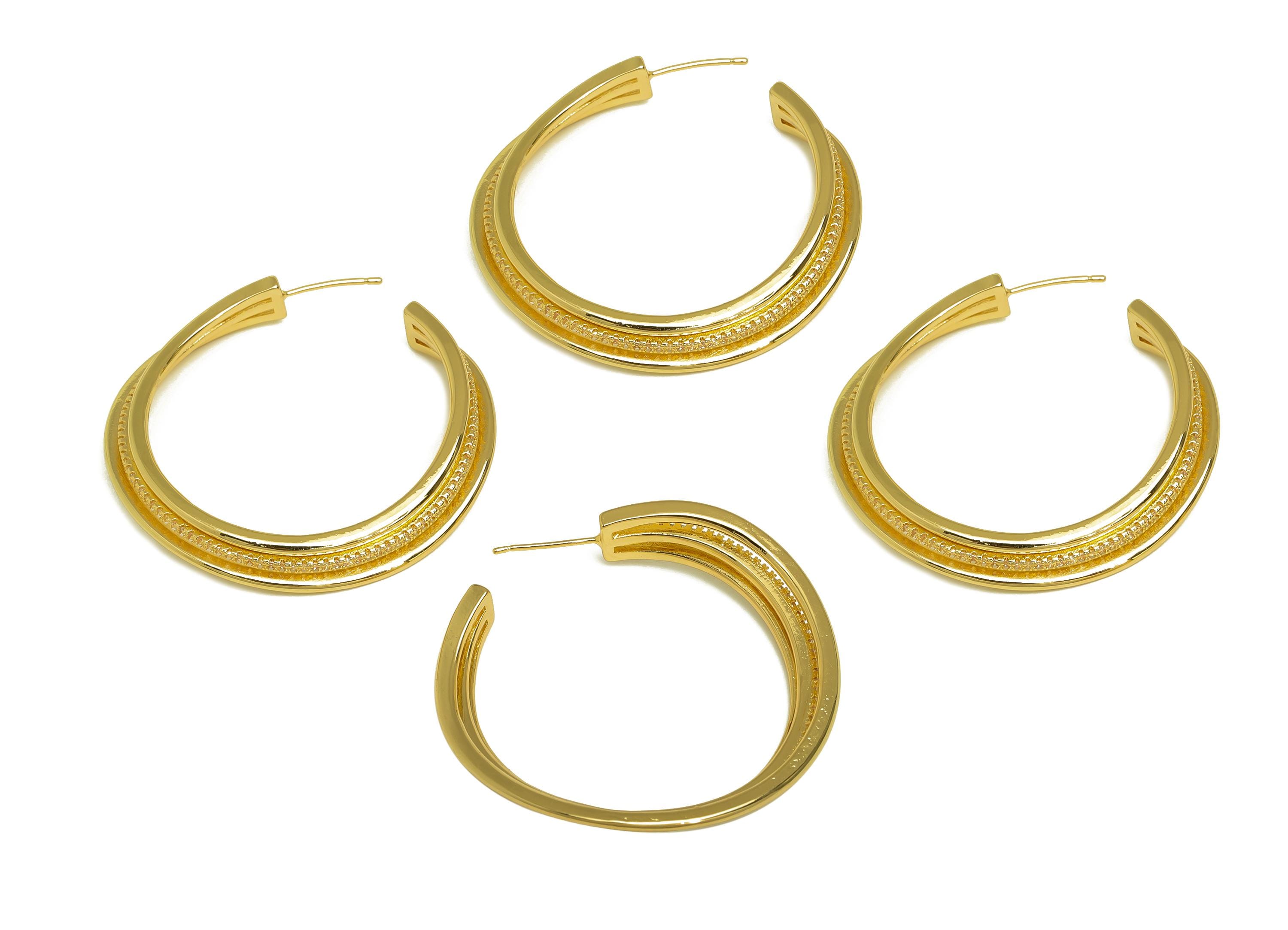 Brass Round C Hoop Ear - Gold Zircon Circle Earring Stud - CZ Open Round Earring Post - 18K Real Gold Plating - 41.58x41.58x2.22mm - RGP7998 - DOMEDBAZAAR