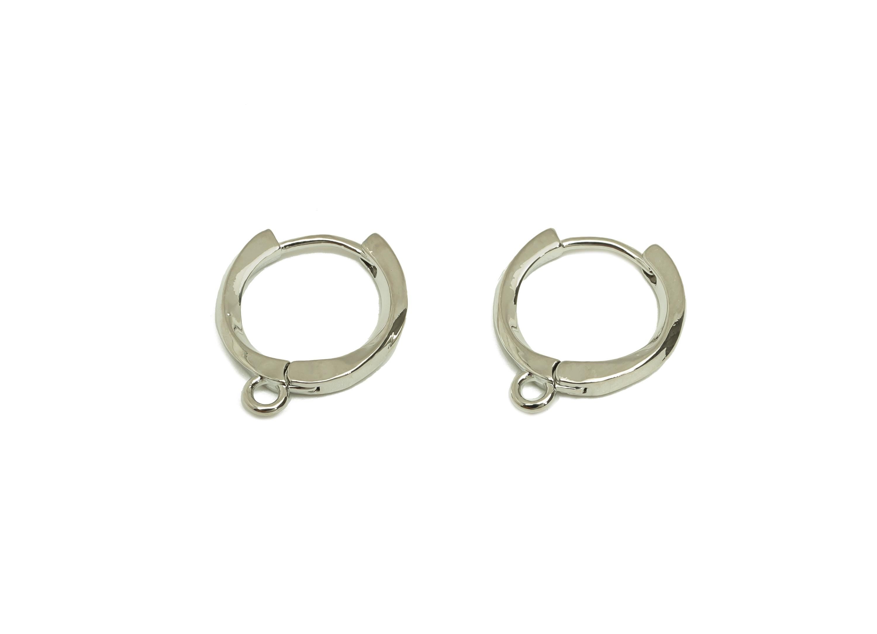 Brass Hoop Earring - Brass Silver Round Earring Clasp - Brass Huggie Hoop Clasp Earring - 18K Real White Gold Plating - 15x12x1mm - RGP7827 - DOMEDBAZAAR