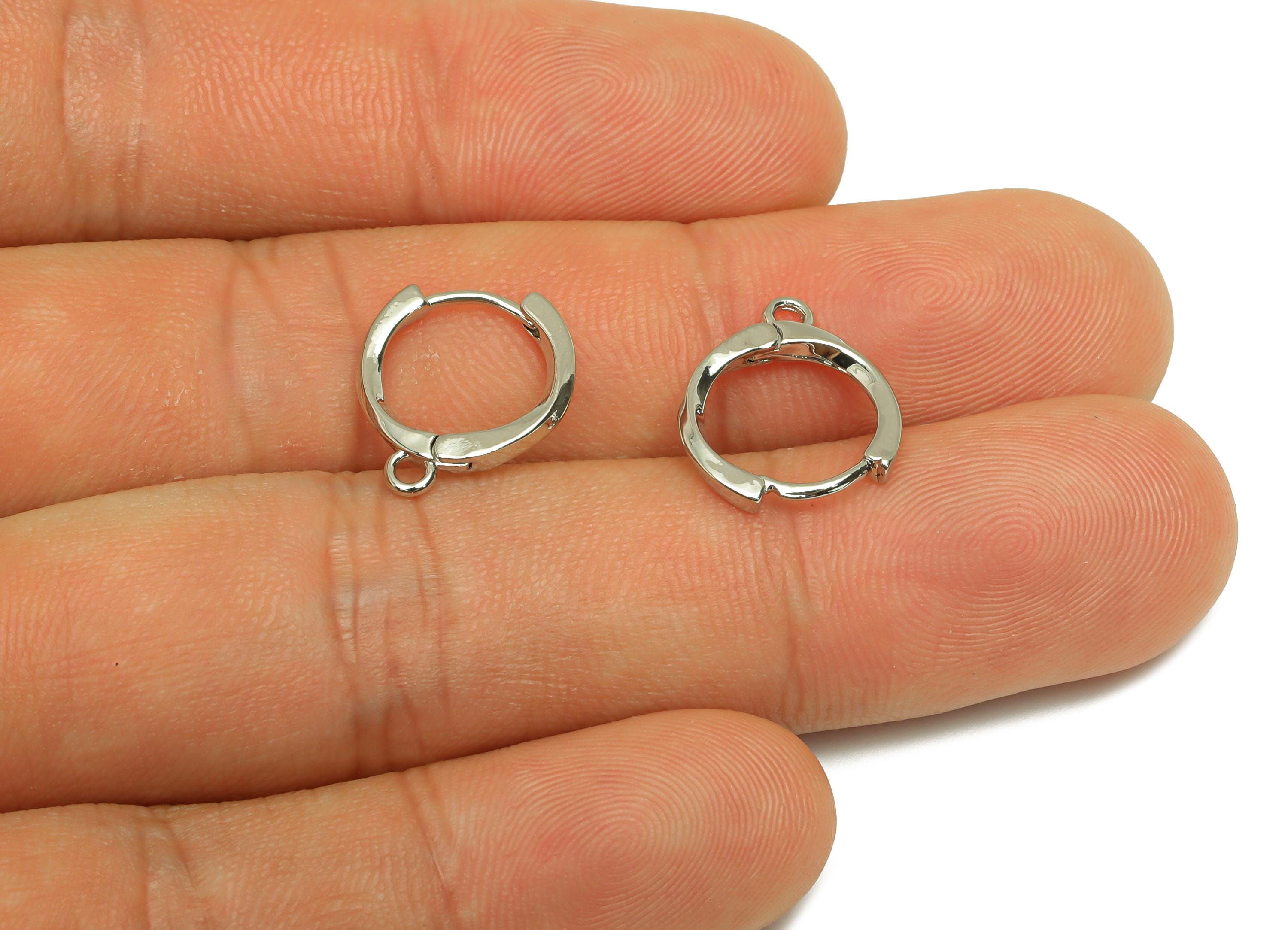 Brass Hoop Earring - Brass Silver Round Earring Clasp - Brass Huggie Hoop Clasp Earring - 18K Real White Gold Plating - 15x12x1mm - RGP7827 - DOMEDBAZAAR