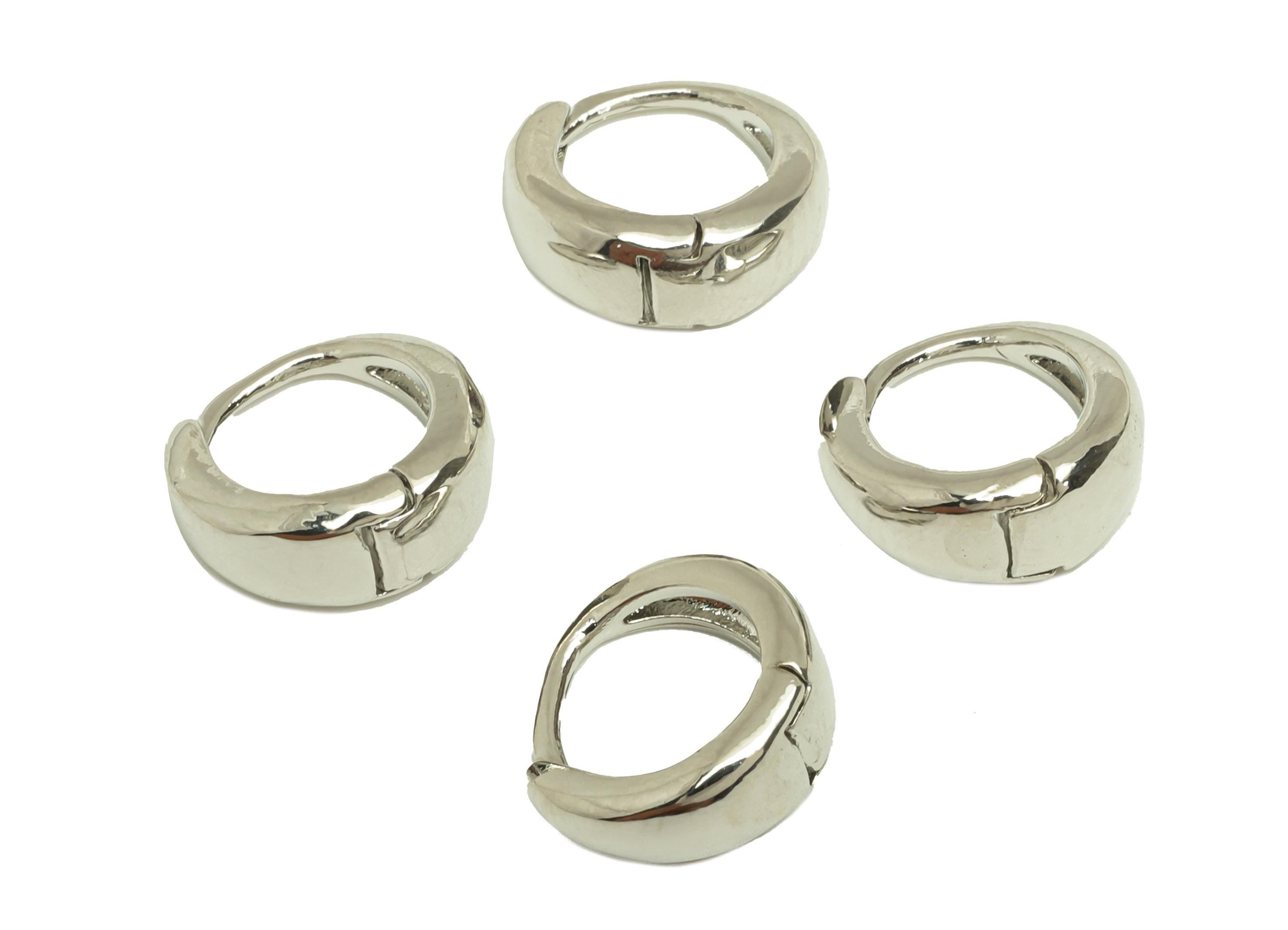 Brass Hoop Earring - Brass Silver Round Hoop Earring - Brass Thick Huggie Hoop Earring - 18K Real White Gold Plating - 11.2x10x5mm - RGP7820 - DOMEDBAZAAR