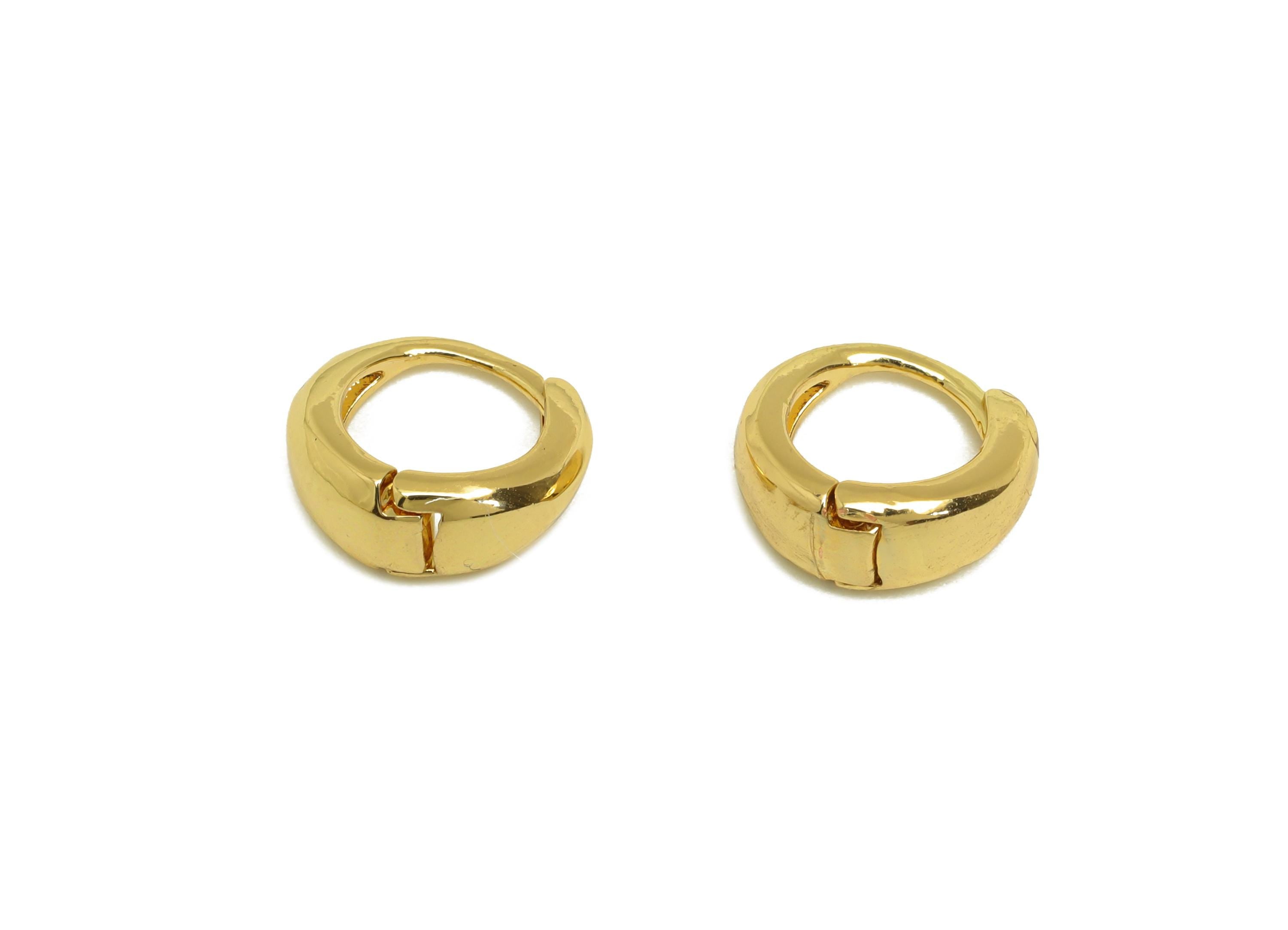 Brass Hoop Earring - Brass Silver Round Hoop Earring - Brass Thick Huggie Hoop Earring - 18K Real Gold Plating - 11.2x10x5mm - RGP7831 - DOMEDBAZAAR