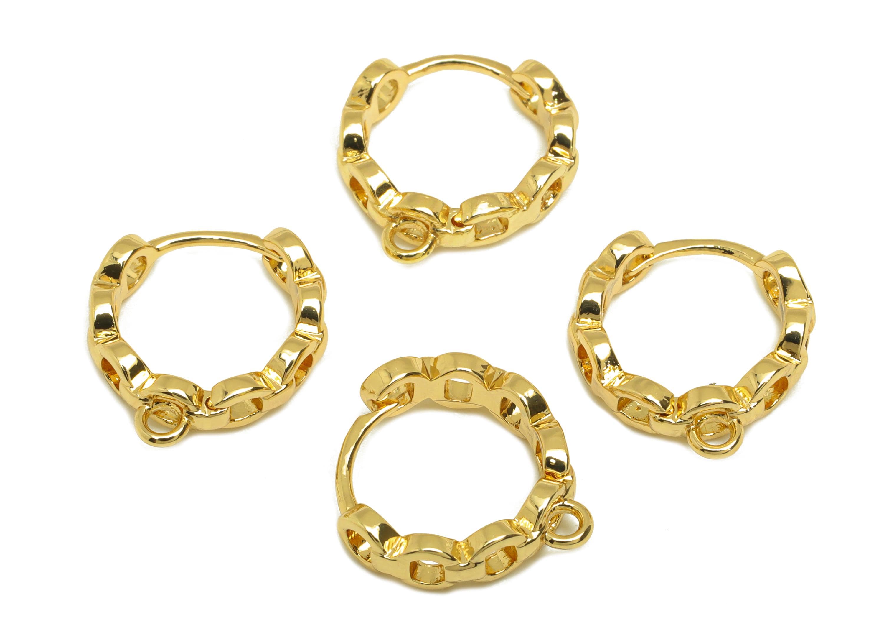 Brass Hoop Earring - Brass Round Hoop Earring - Chain Huggie Hoop Earring With Loop - 18K Real Gold Plating - 15x13.18x3mm - RGP7809 - DOMEDBAZAAR