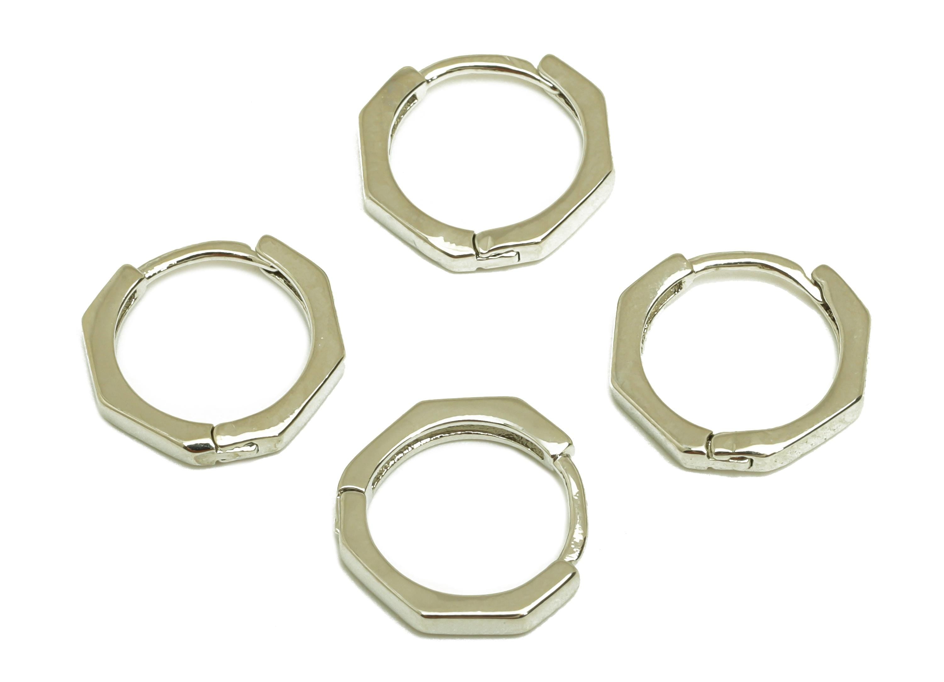 Brass Hoop Earring - Brass Octagon Hoop Earring - Geometry Huggie Hoop Earring - 18K Real White Gold Plating - 11.54x11.54x1.74mm - RGP7819 - DOMEDBAZAAR