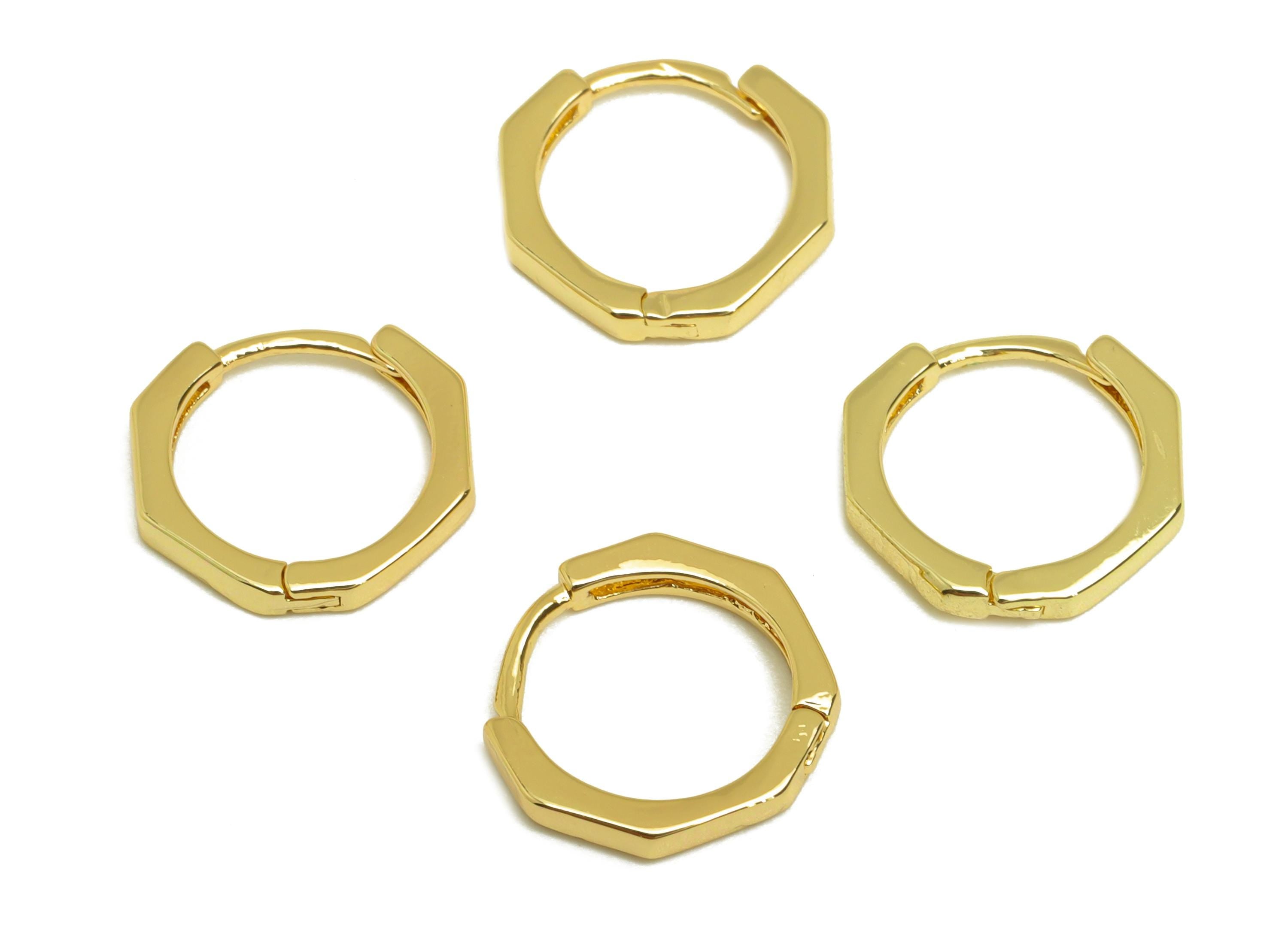 Brass Hoop Earring - Brass Octagon Hoop Earring - Geometry Huggie Hoop Earring - 18K Real Gold Plating - 11.54x11.54x1.74mm - RGP7830 - DOMEDBAZAAR