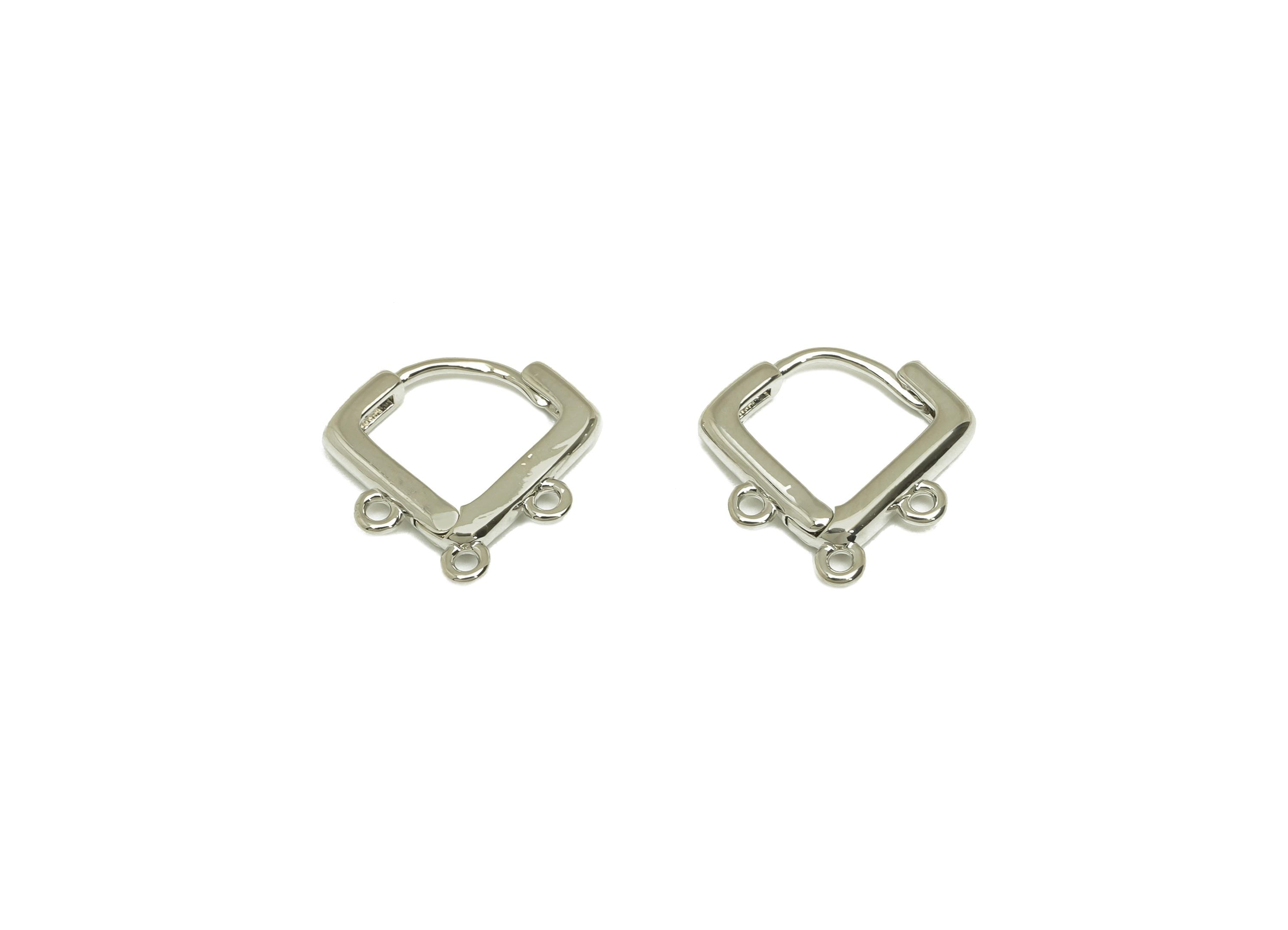 Brass Hoop Earring - Brass Wire Earring Clasp With 3 Loop - Brass Clasp Earring For Tassel - 18K Real White Gold Plating - 13x13x2mm-RGP7800 - DOMEDBAZAAR