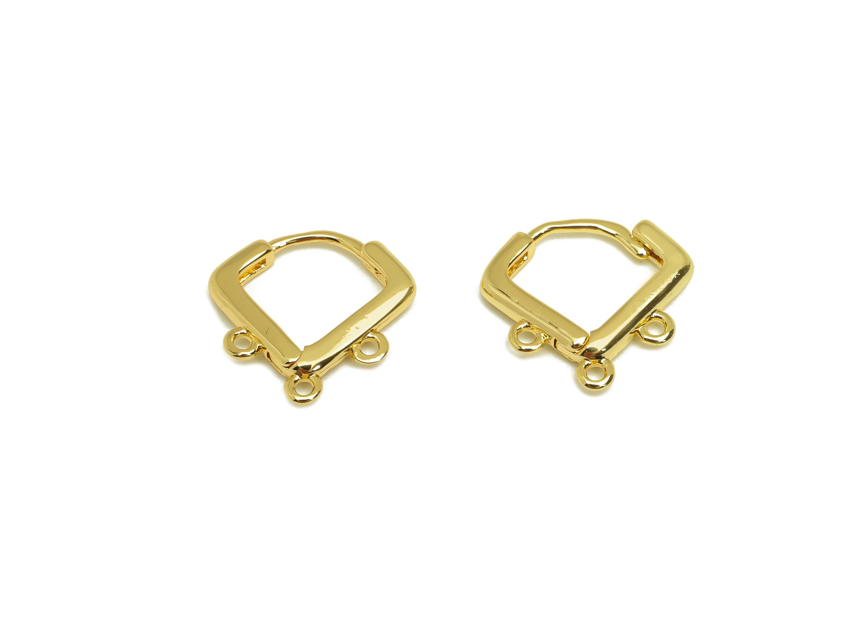 Brass Hoop Earring - Brass Wire Earring Clasp With 3 Loop - Brass Clasp Earring For Tassel - 18K Real Gold Plating - 13x13x2mm-RGP7811 - DOMEDBAZAAR