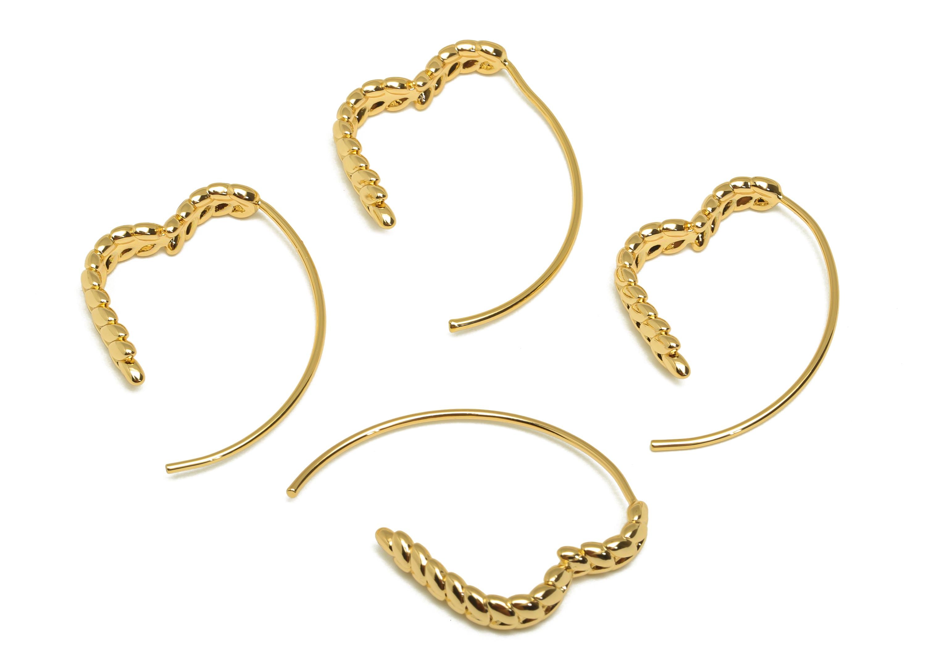 Brass Heart Earring Wire - Brass Open Wheat Hoop Earring Wire - Textured Heart Wheat Ear Wire - 18K Real Gold Plated - 31x22x4.5mm - RGP7591 - DOMEDBAZAAR