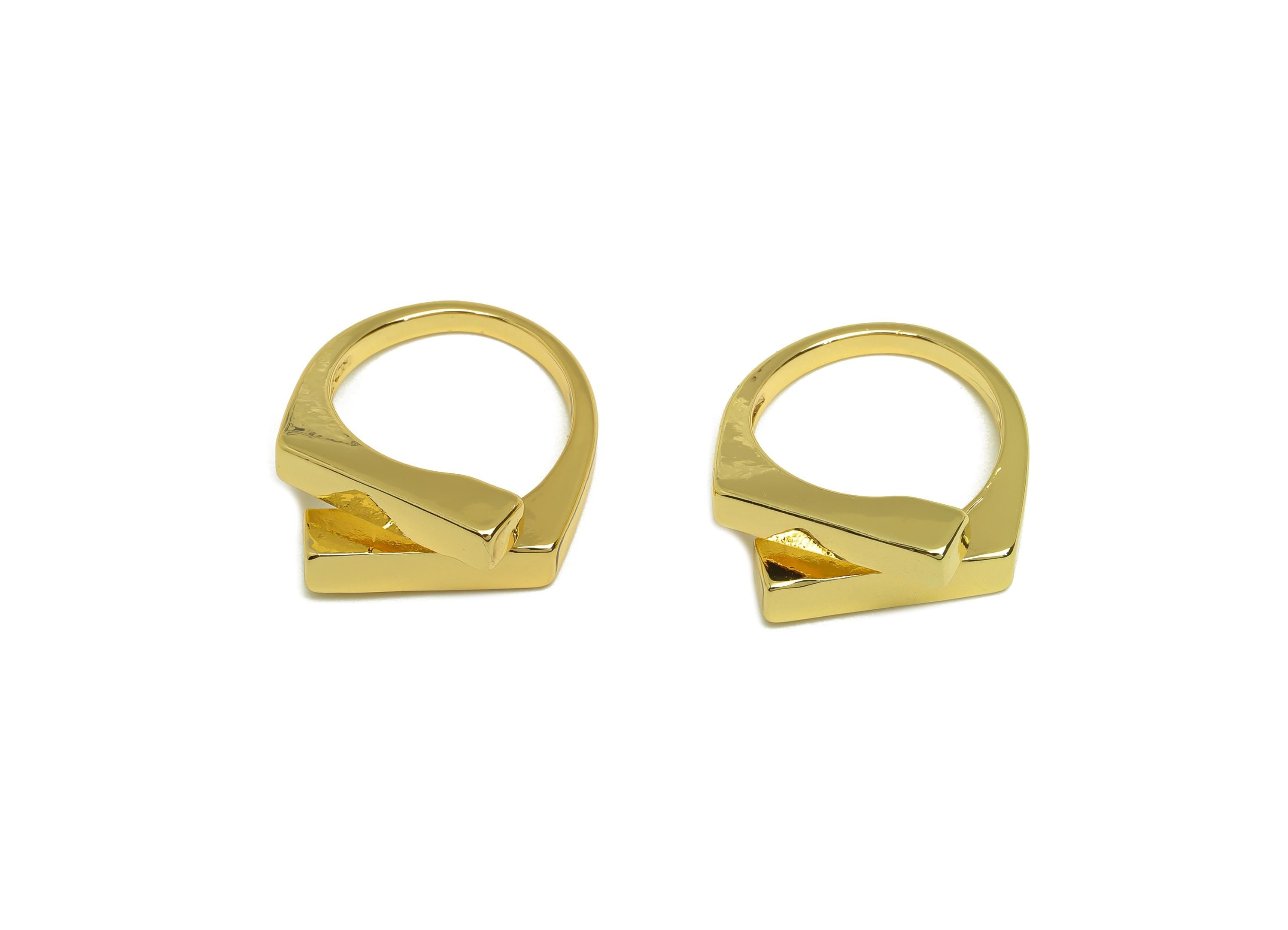 Brass Rectangle Ring - Brass Rectangle Ring - Brass Adjustable Ring - Geometry Ring - 18K Real Gold Plating - 22x19.48x7.48mm -RGP7835 - DOMEDBAZAAR