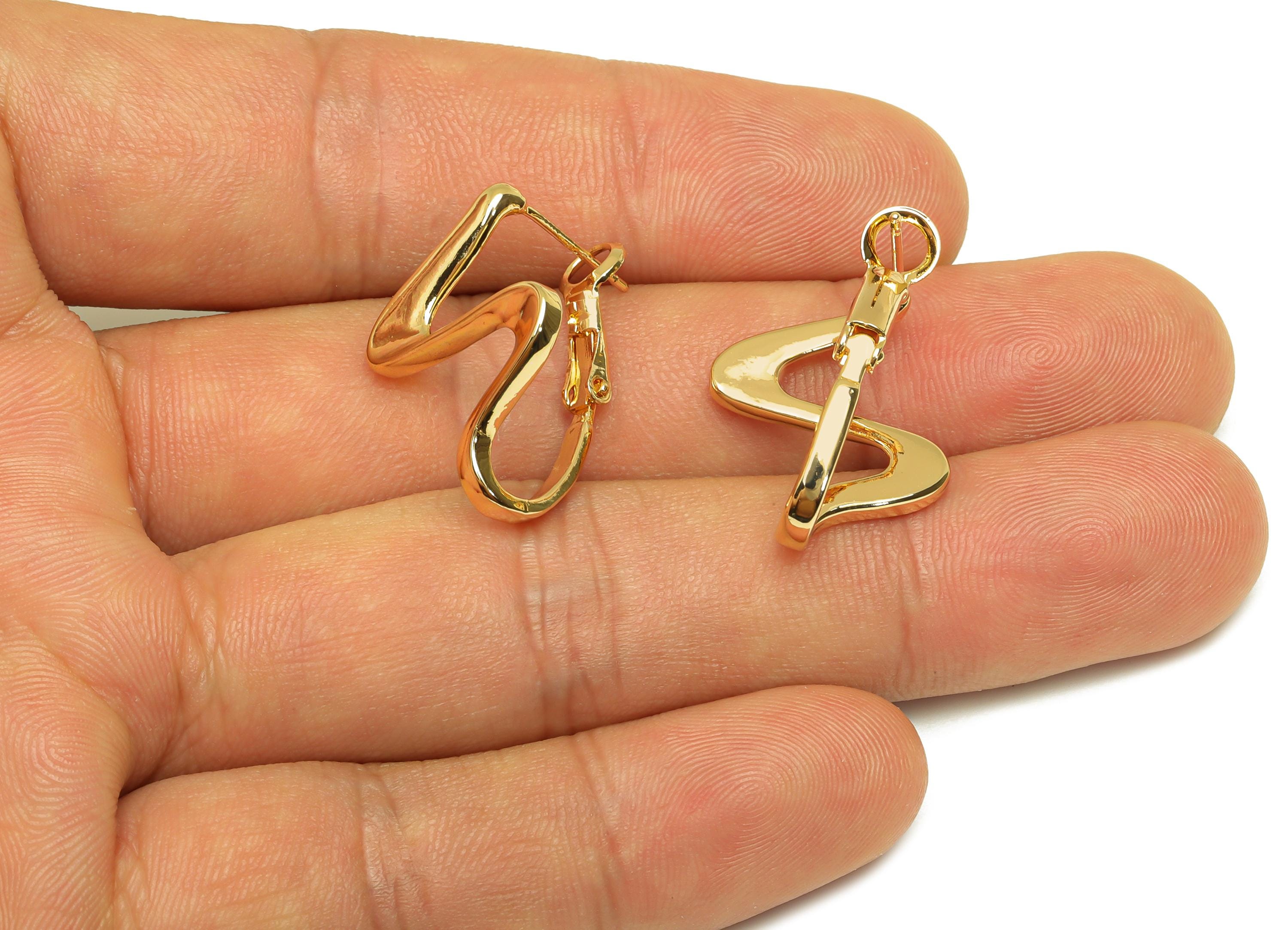 Brass Z Hinged Back Earring - Gold Wave Hinged Back Hoop Earring - Wave Huggie Earring - 18K Real Gold Plating - 25.8x18.9x12.8mm - RGP7592 - DOMEDBAZAAR