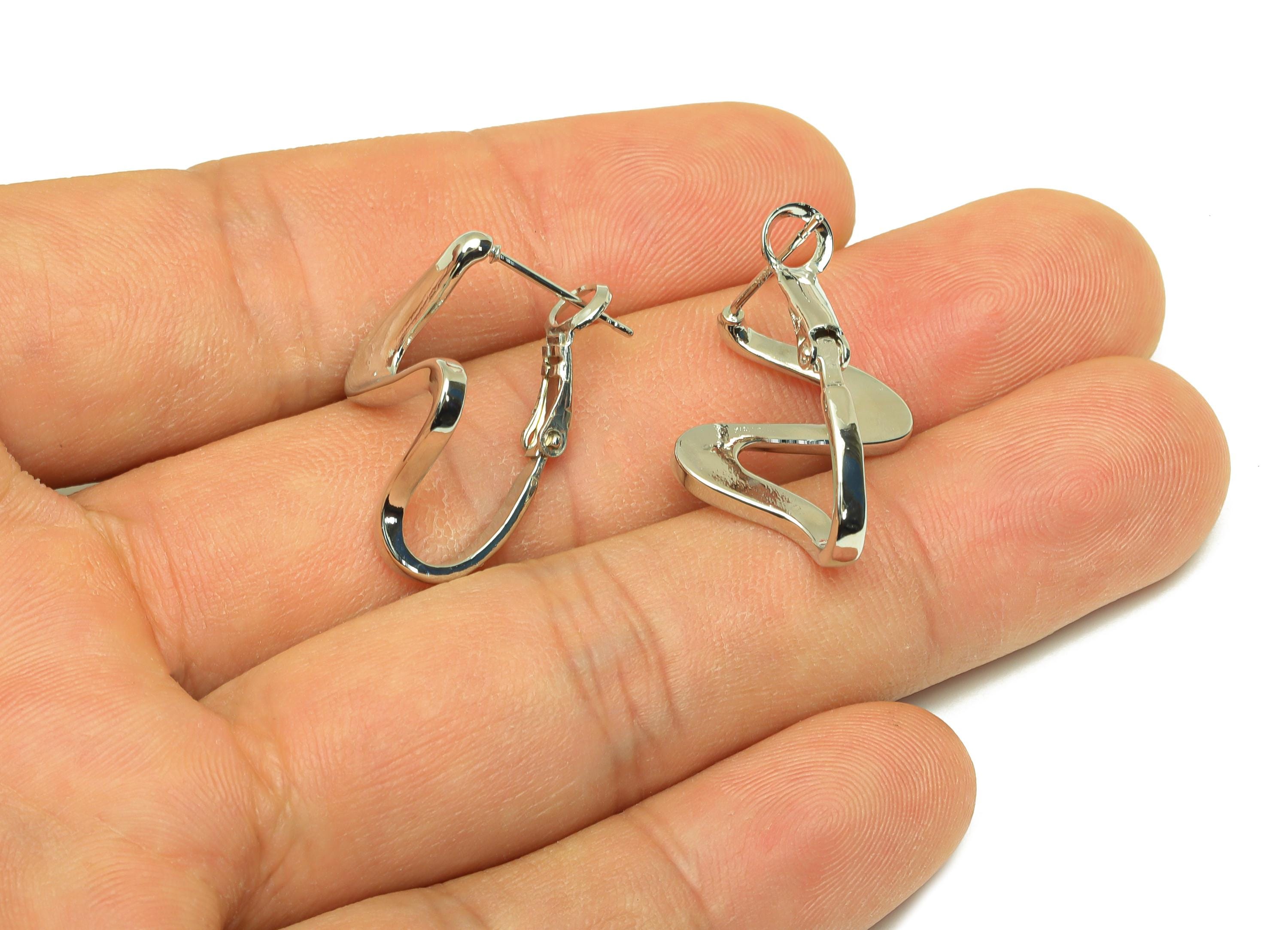 Brass Z Hinged Back Earring - White Wave Hinged Back Hoop Earring - Wave Huggie Earring - 18K Real Gold Plating - 25.8x18.9x12.8mm - RGP7593 - DOMEDBAZAAR