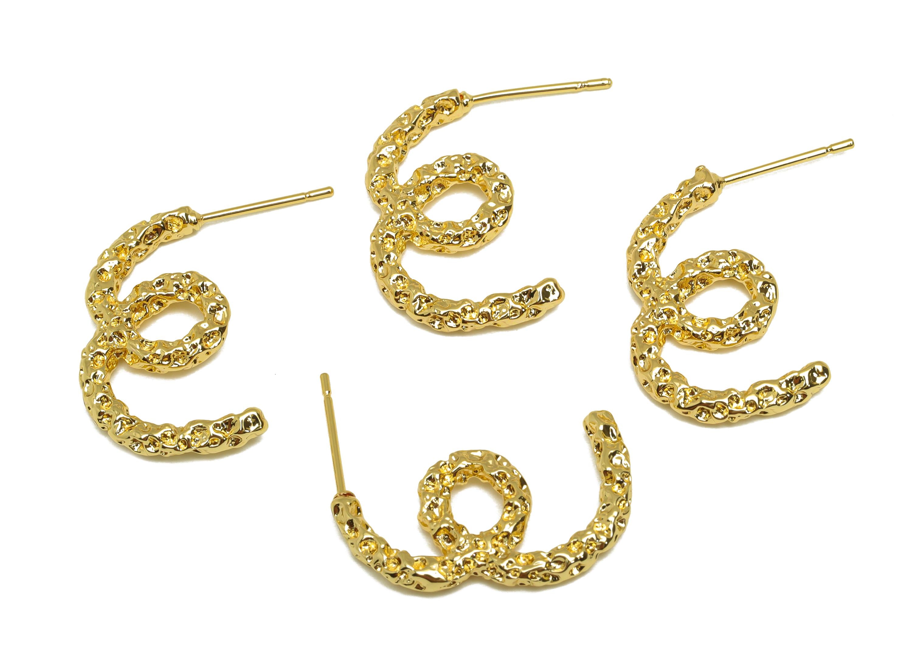 Hammered Wire Earring Stud - Brass Textured Wire Earring Post - Knot Twisted Earring Post - 18k Real Gold Plating - 24x13x2mm -RGP7834 - DOMEDBAZAAR